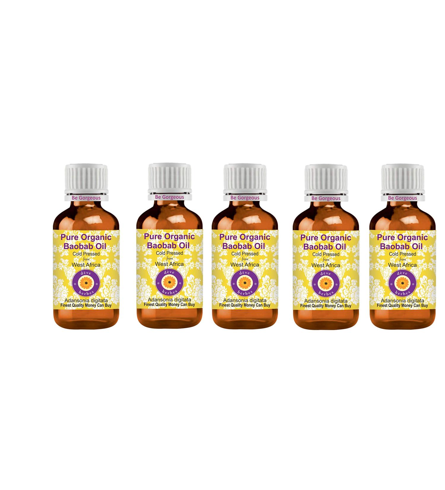 DEve Herbes Organic Baobab Oil - 100ml (Pack of 5) | Cold-Pressed Natural Therapeutic Quality | International Shipping - Buy Online on GoSupps.com