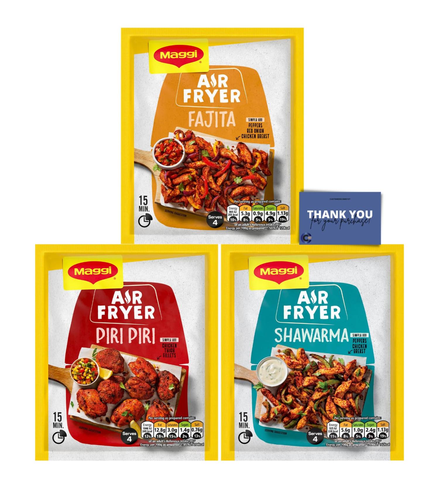 Maggi Air Fryer Seasoning Trio - Fajita Piri Piri and Shawarma Flavors (3-Pack) - Buy Online on GoSupps.com