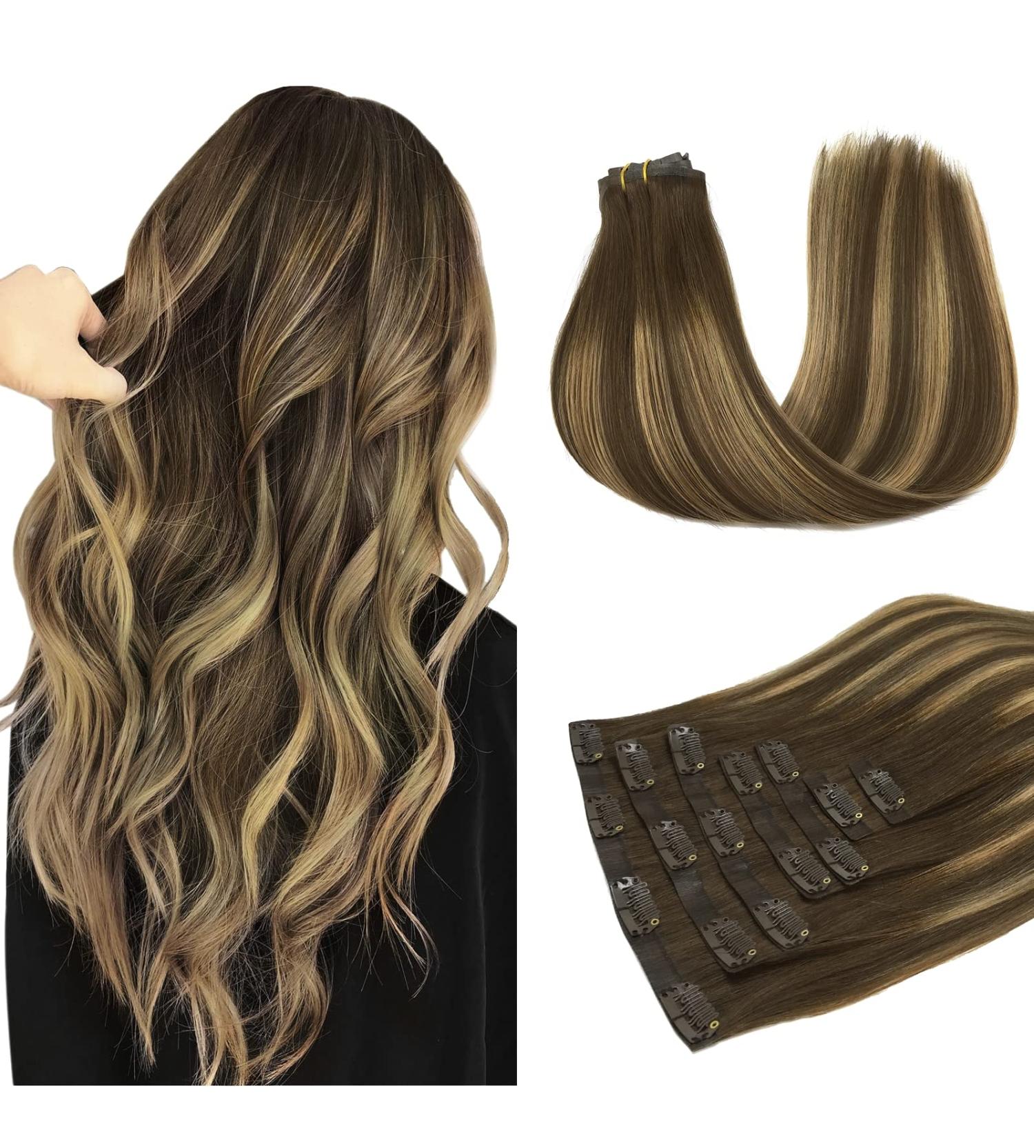 Buy Doores Real Hair Extensions - Seamless Balayage Chocolate Brown to Caramel Blonde 50cm | 7 Pieces Clip-In 110g - Buy Online on GoSupps.com