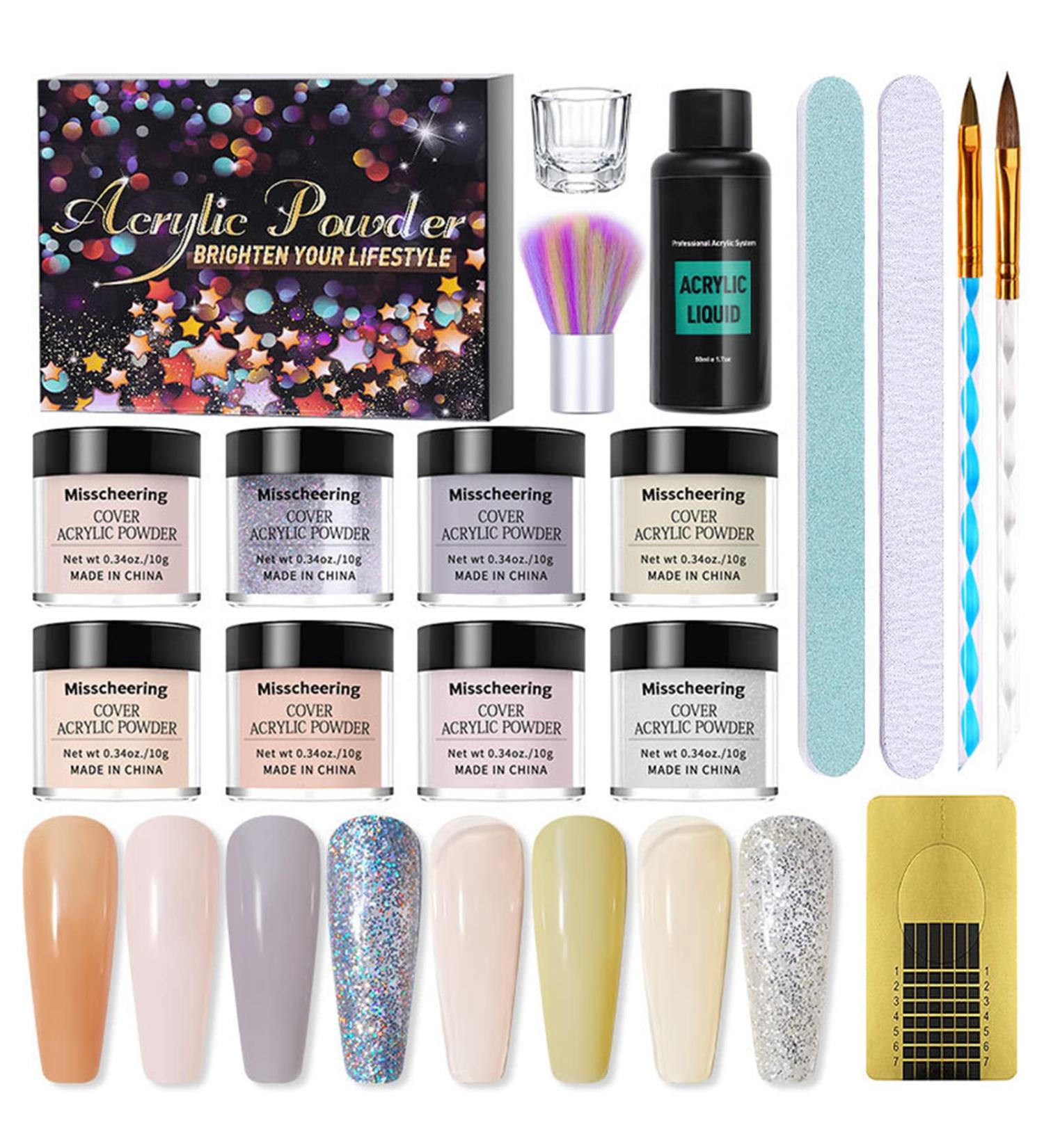 Acrylic Nail kit Acrylic Powder Set Acrylic Powder and Liquid Set for Beginners 8 Colour Nails Kit Acrylic Set for Nail Extension Carving with Acrylic Nail Brush for Home (B) - Buy Online on GoSupps.com