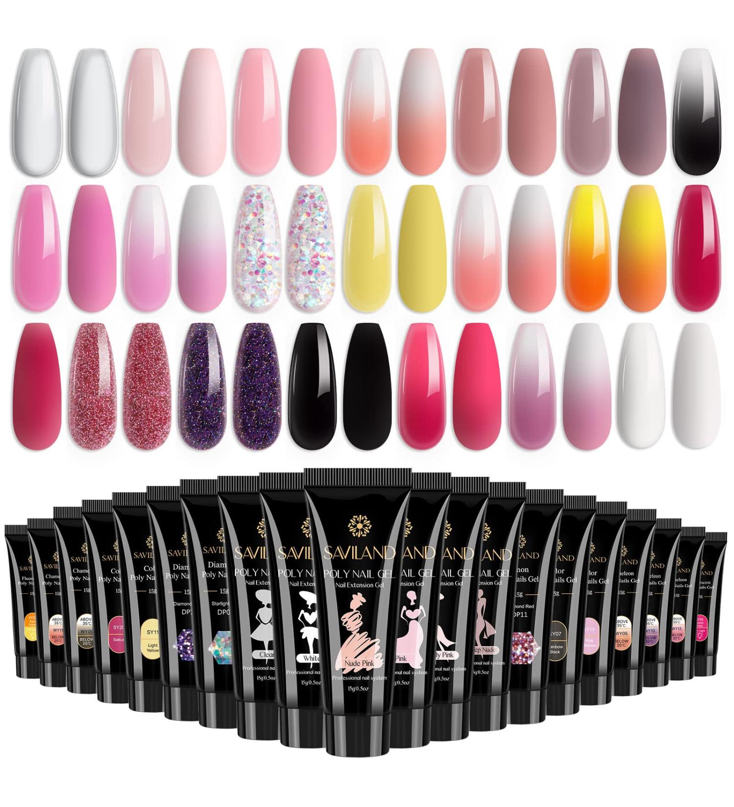 Saviland Poly Gel Nail Set - 20 Colors Builder Extension Gel for French Manicure - Professional Nail Salon Quality - Home DIY Kit - White, Pink, Nudes - Buy Online on GoSupps.com