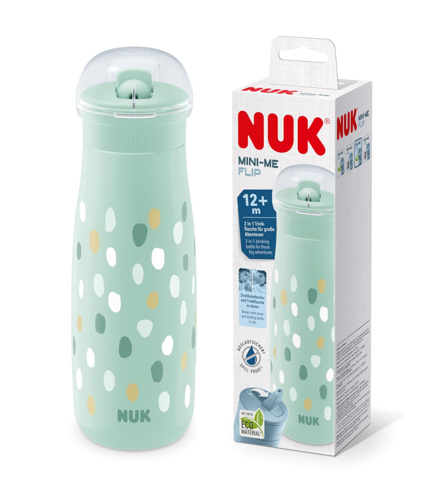 NUK Mini-Me Flip Straw Water Bottle for Toddlers | 12+ Months | 450 ml | Spill-Proof & Stable | Mint/Dot Green | Ideal Children s Hydration Solution - Buy Online on GoSupps.com