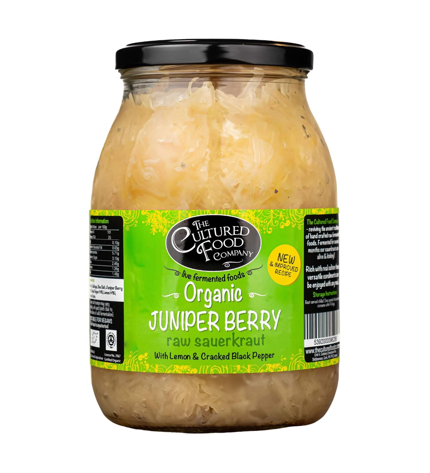 Juniper Berry with Lemon and Cracked Black Pepper Sauerkraut - Organic Raw & Unpasteurised - Traditionally Fermented - 1kg Jar - by The Cultured Food Company - Buy Online on GoSupps.com