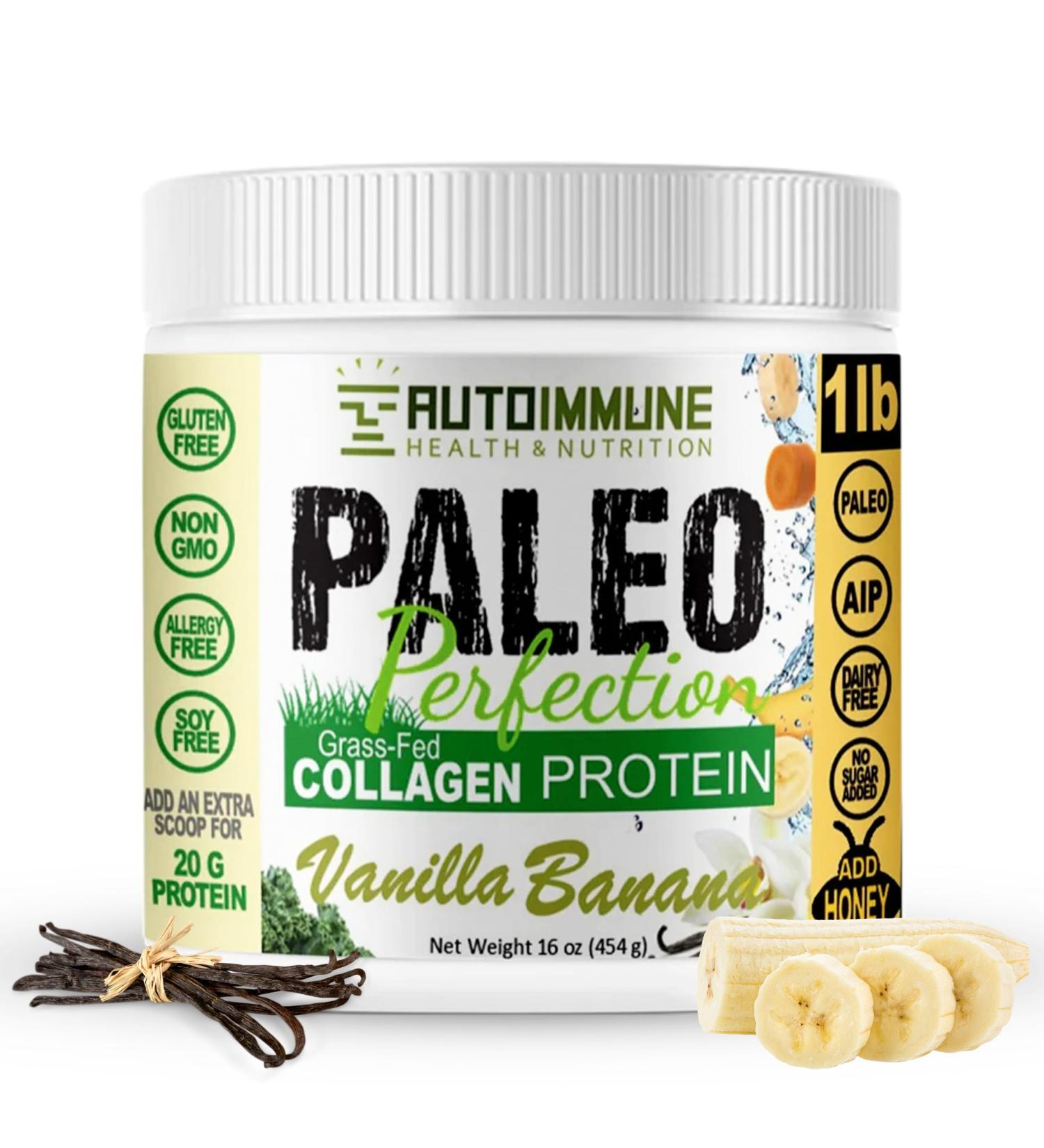 Paleo Perfection Vanilla Banana Beef Collagen Protein Powder - Keto AIP SCD Friendly - Stevia-Free Superfood Blend with Apple Fiber Carrot & Broccoli - 1lb - Buy Online on GoSupps.com