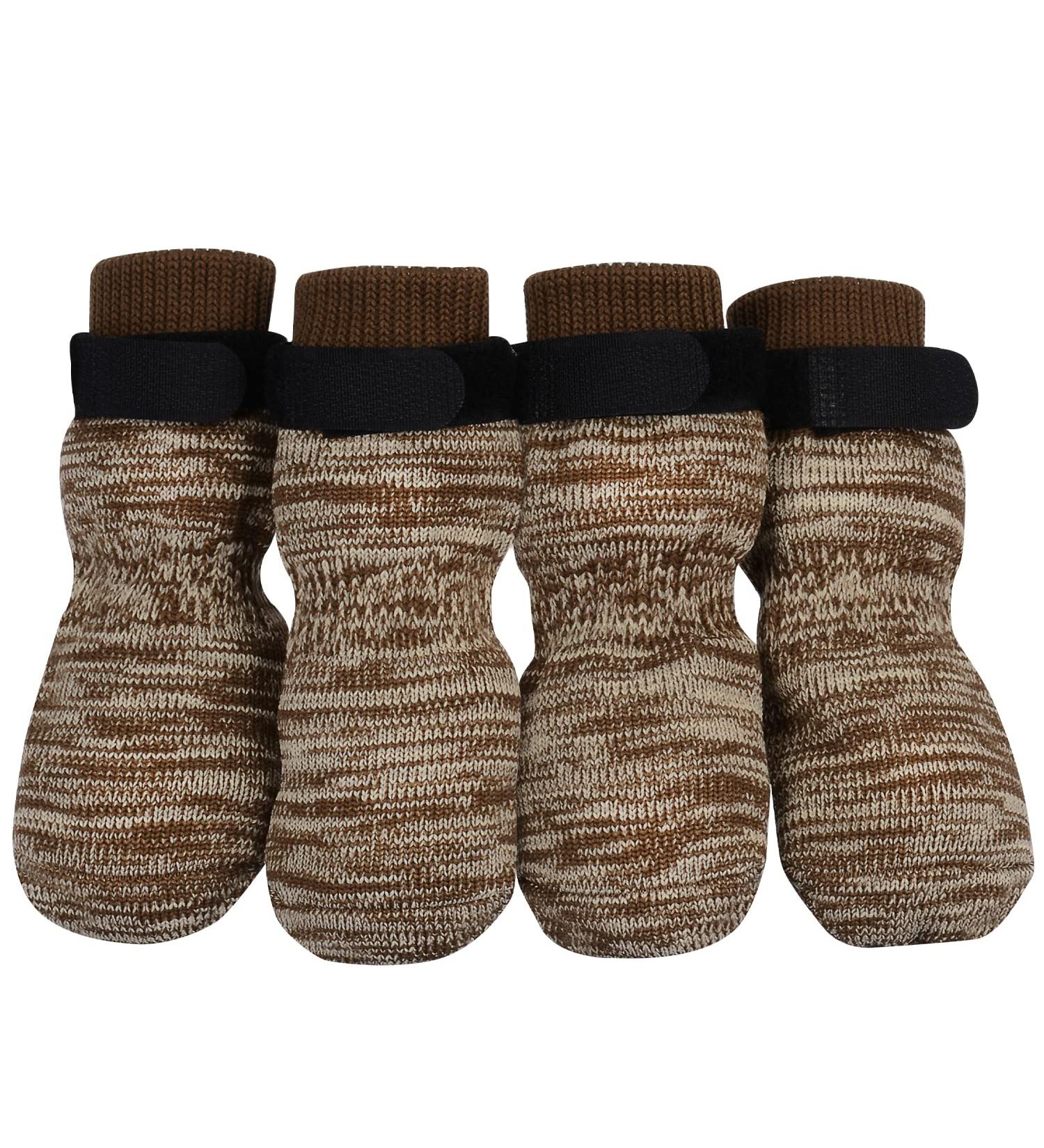 Petloft Anti-Slip Dog Socks - 4 Pack Slide-Resistant Indoor Socks for Small to XL Dogs & Cats - Adjustable Fastening Tape - Light Brown Paw - Buy Online on GoSupps.com