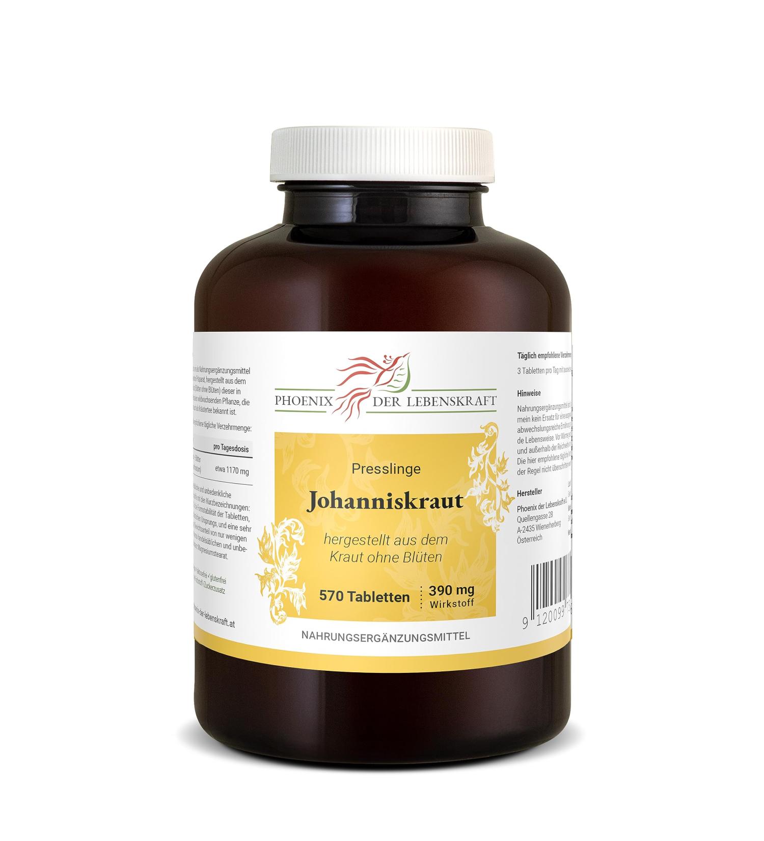 St. John's Wort Tablets 390mg - 570 Vegan Hypericum Perforatum - Premium Quality from Austria - No Additives - Herrgottsblut 1 Pack - Buy Online on GoSupps.com