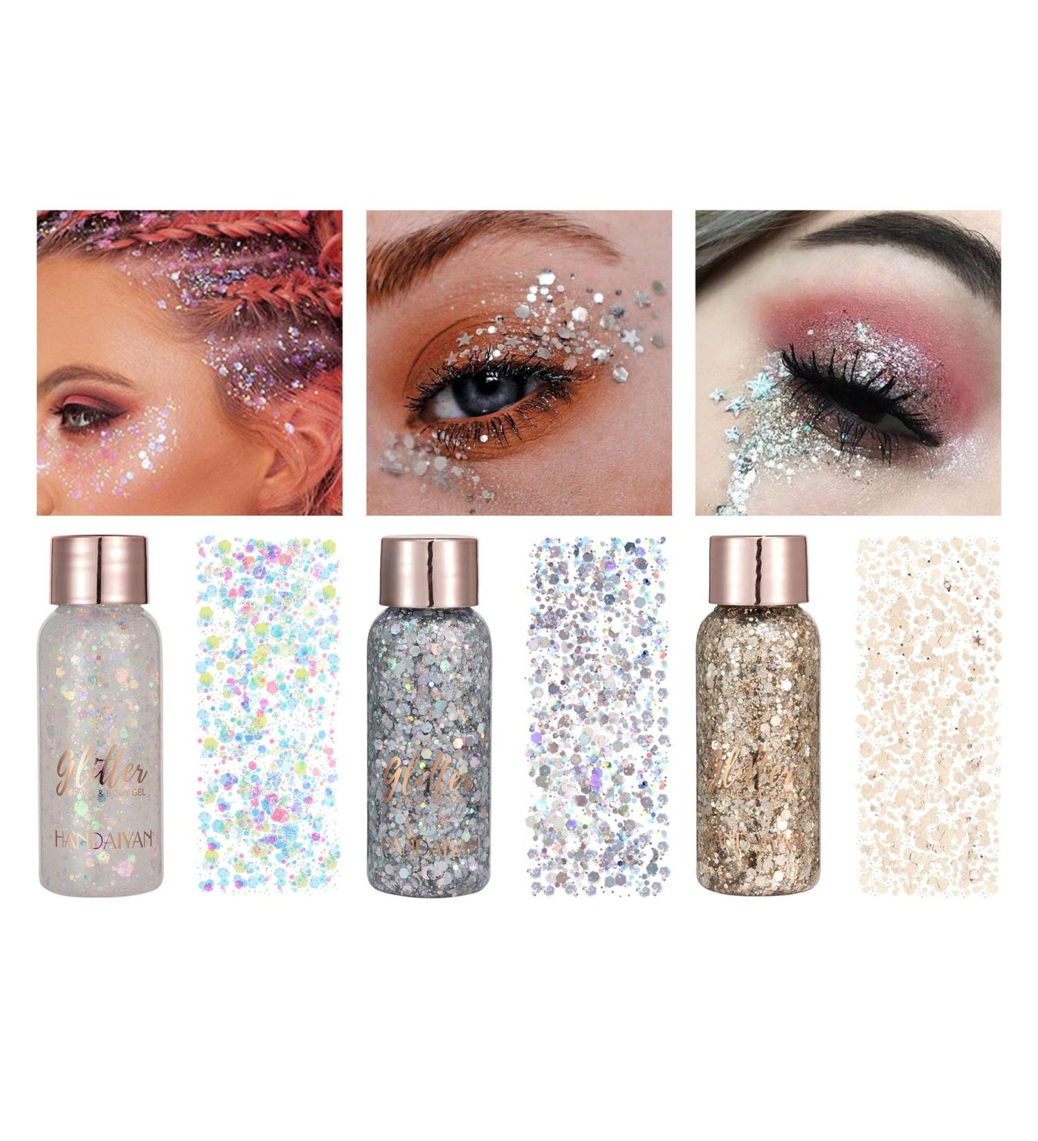 Owelth 3-Piece Body Glitter Gel Set - Mermaid Sequins Chunky Liquid Makeup for Christmas & Festival Parties | Sparkling Body & Face Decoration - Buy Online on GoSupps.com