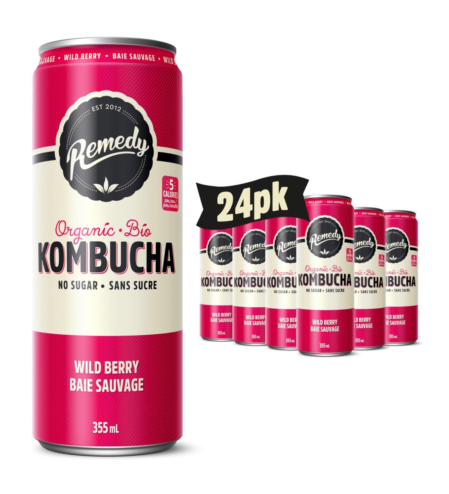 Remedy Kombucha Sugar-Free Organic Drink Sparkling Low Calorie Gut Health Beverage - Wild Berry - 355 mL Can 24-Pack Wild Berry 355ml (Pack of 24) - Buy Online on GoSupps.com
