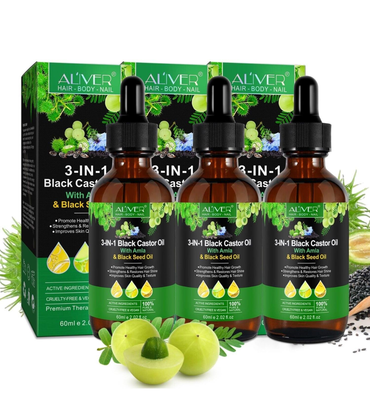 P-Beauty 3x 3in1 Hair Oil with Castor Oil Amla & Nigella 60ml - strengthens hair for hair growth skin & hair hydration - oil against hair loss - Buy Online on GoSupps.com
