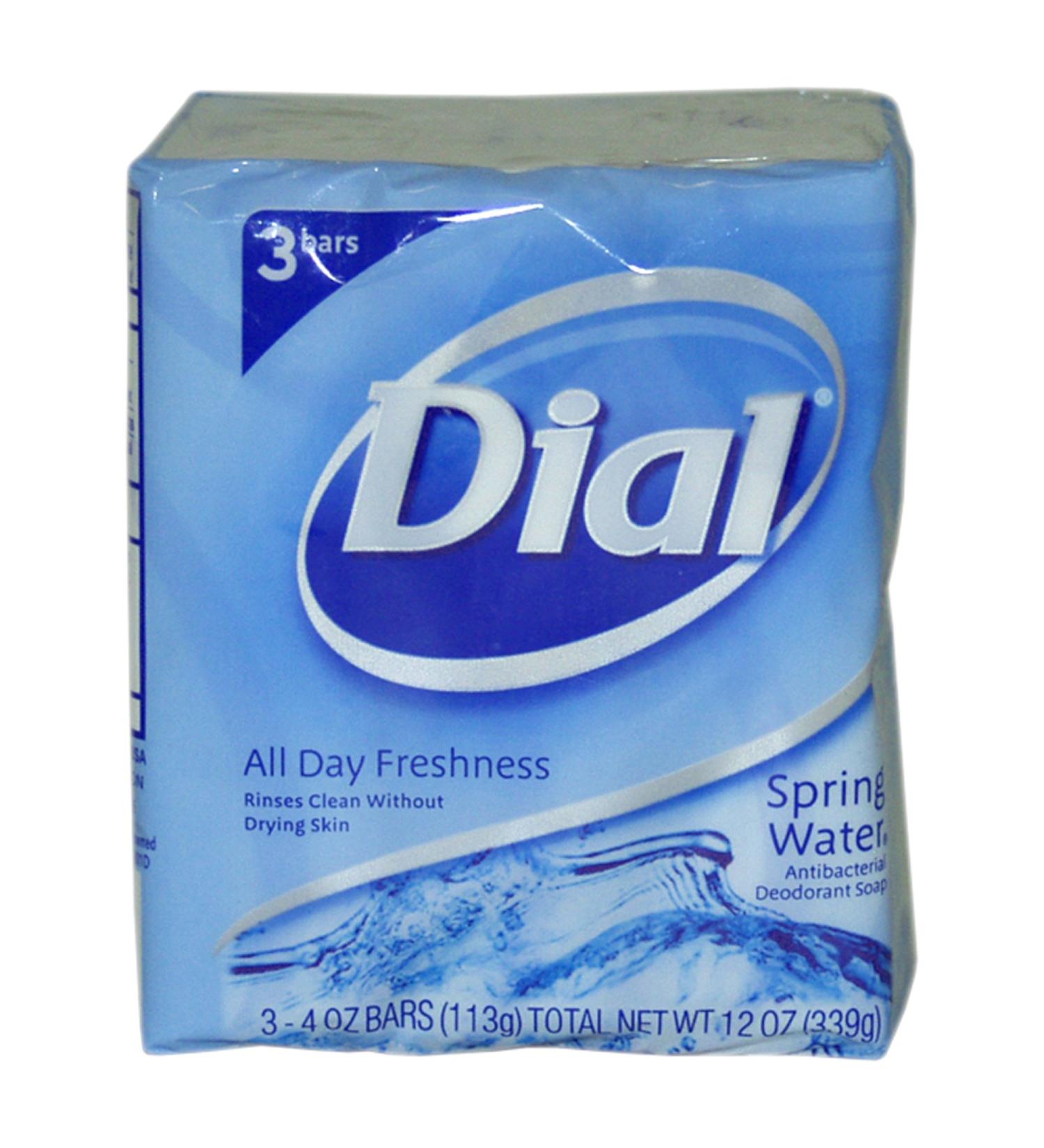 Dial Antibacterial Soap Bars  Spring Water  4 oz bars  3 ea