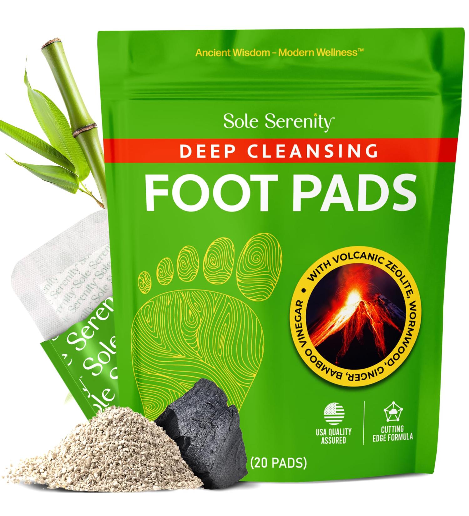 Sole Serenity Foot Pads - Natural Detox with Zeolite Ginger Wormwood & Bamboo Vinegar for Achy Feet Relief | International Shipping Available - Buy Online on GoSupps.com