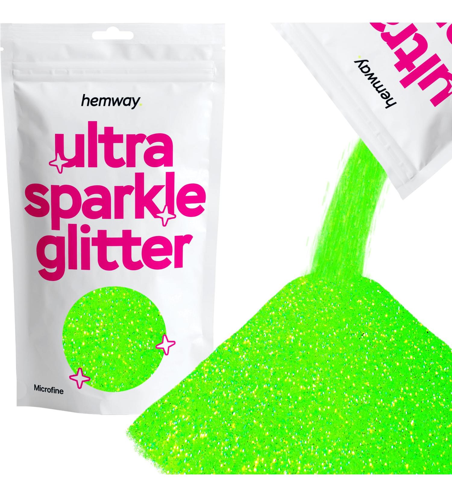Hemway Premium Ultra Sparkle Glitter - Fluorescent Green Microfine Metallic Flake for Arts Crafts Nails & Cosmetics - 100g / 3.5oz - Multi-Purpose Festival Face & Hair - Buy Online on GoSupps.com