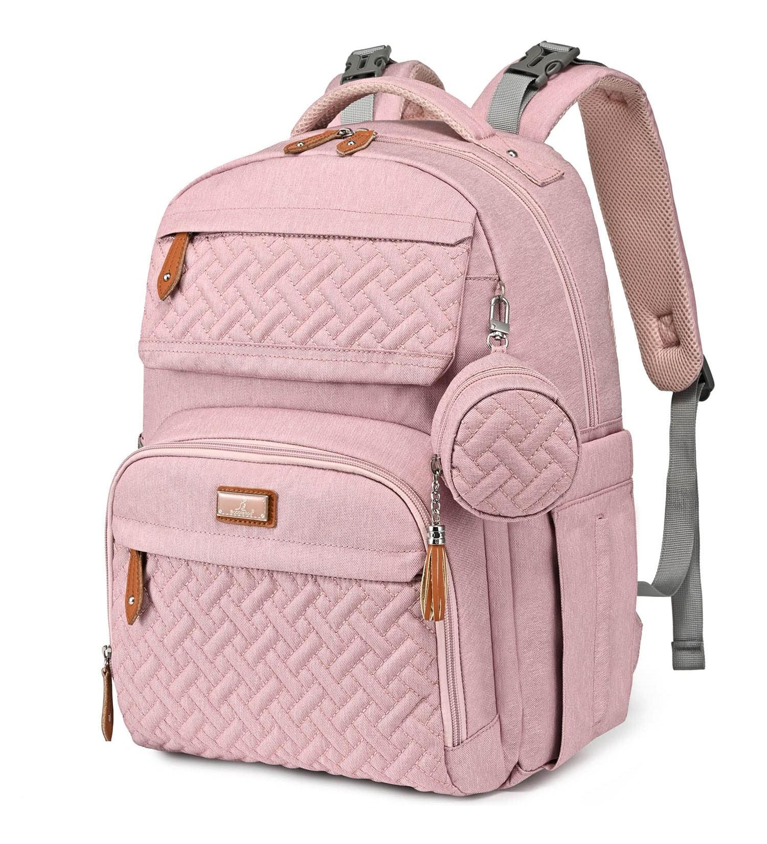 BabbleRoo Large Diaper Bag Backpack - Pink | Includes Changing Mat Pacifier Bag & Stroller Straps | Ideal for International Shipping - Buy Online on GoSupps.com