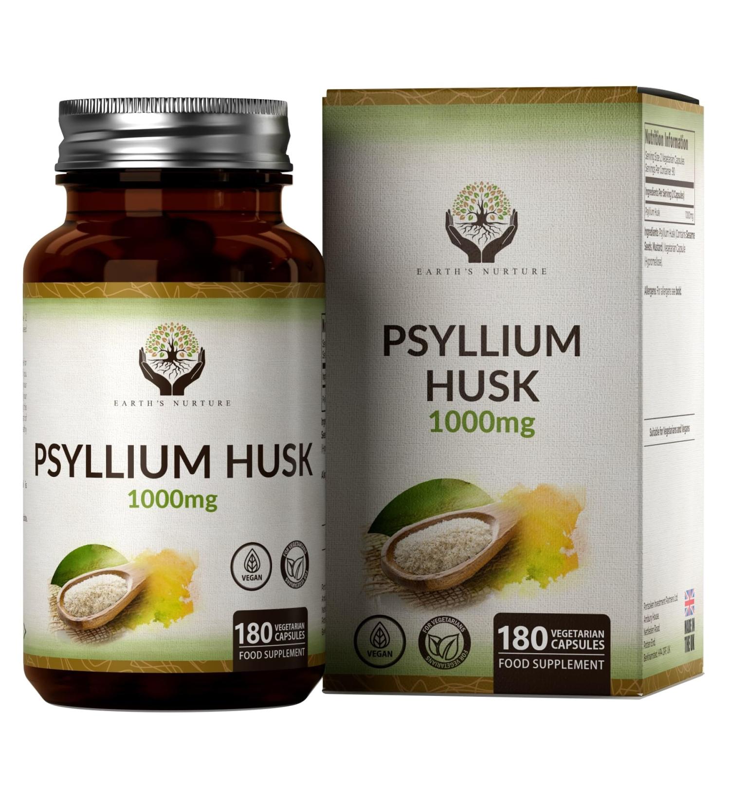En Psyllium Peel Capsules | 180 Vegan Tablets | Ground Flea Seeds | 1000mg Psyllium Husk Fiber | Gluten & Dairy Free Supplement - Buy Online on GoSupps.com
