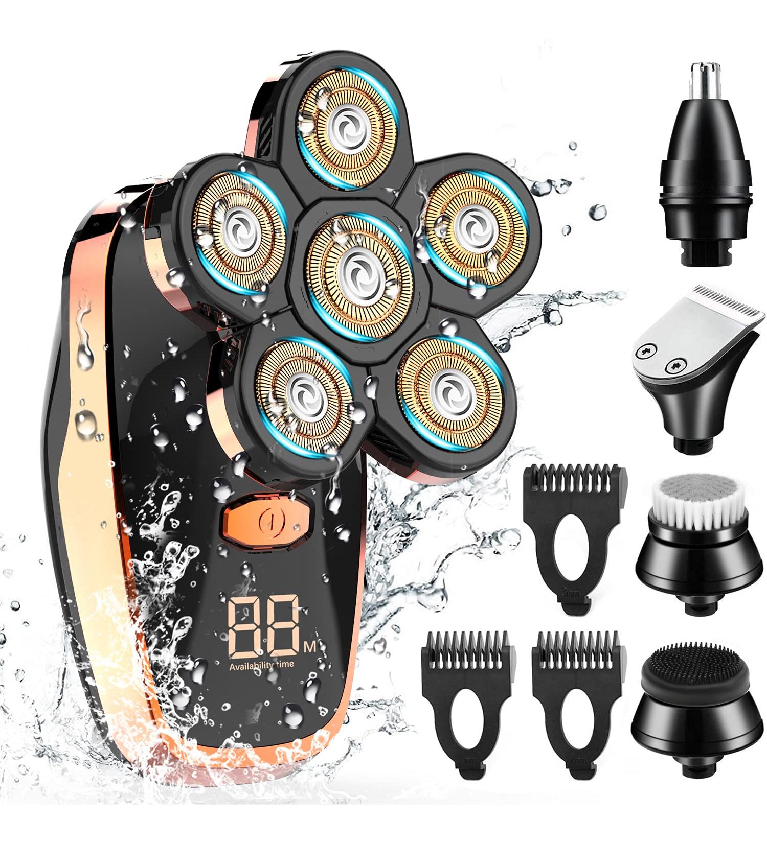 CHLANT 5-in-1 Electric Head Shaver for Bald Men - Waterproof, Cordless, Rechargeable Grooming Kit with Beard & Hair Trimmer - Buy Online on GoSupps.com