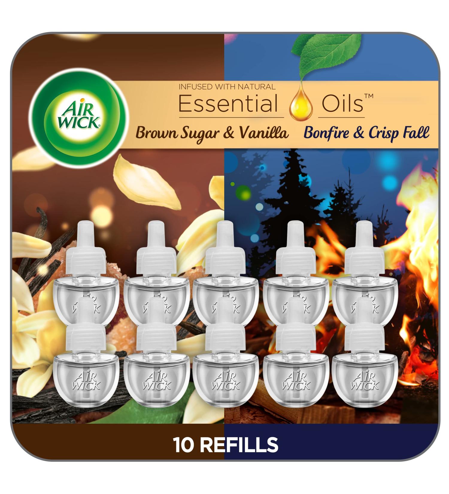 Air Wick Plug-In Scented Oil Refill - 10ct Bonfire & Crisp Fall Air + Brown Sugar & Vanilla | Essential Oils Air Freshener | International Shipping Available - Buy Online on GoSupps.com