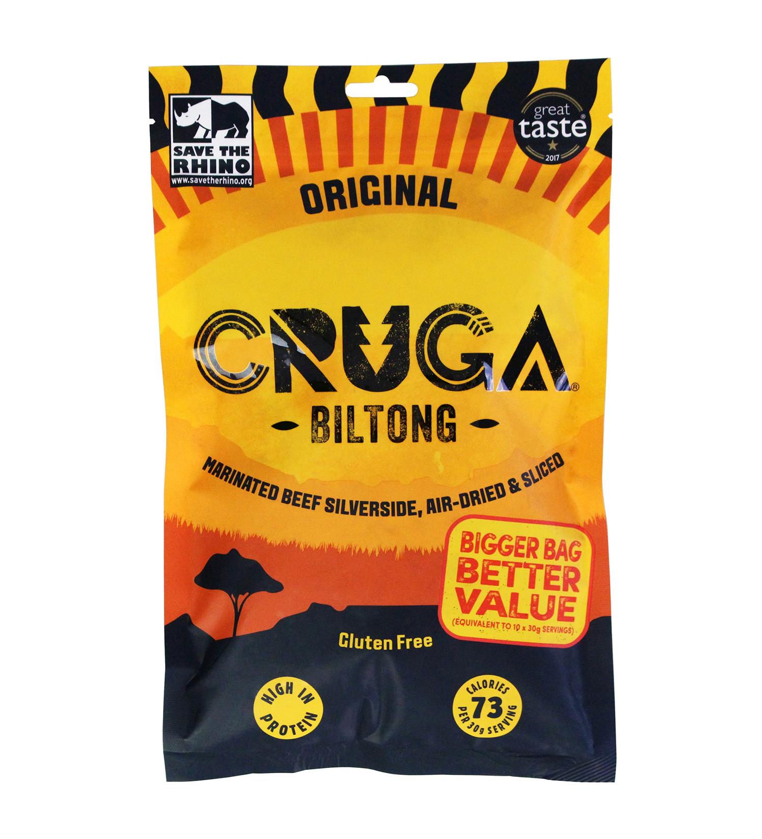 Cruga Biltong Original Marinated Beef Silverside Jerky Protein Snack Pack 300g Single Original 300 g (Pack of 1)