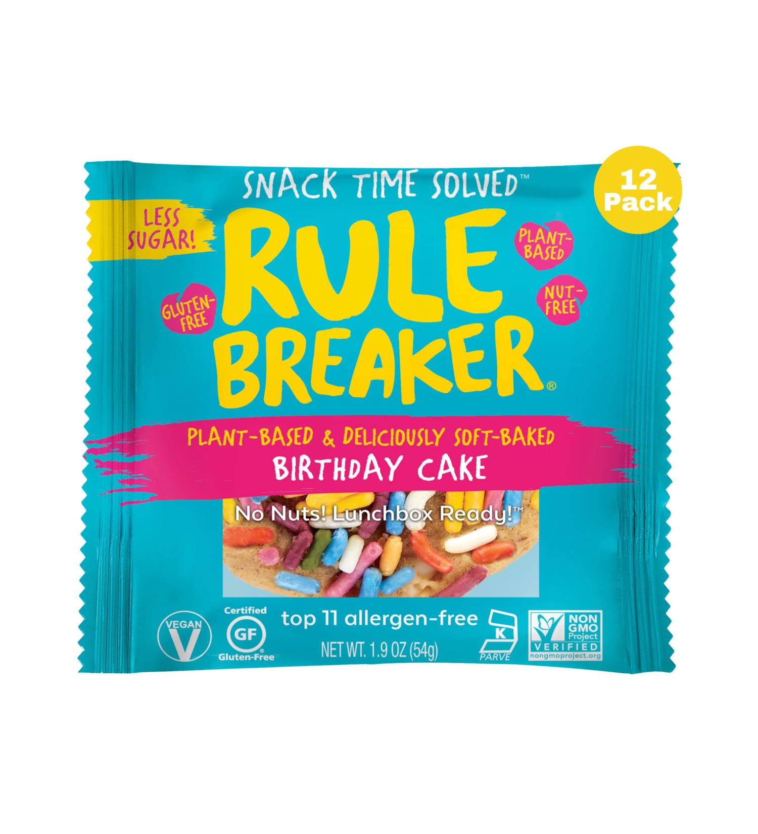 Rule Breaker Snacks Birthday Cake Blondie | Vegan Gluten-Free Nut-Free | Pack of 12 1.9 oz Bars | Top 11 Allergen-Free | Ideal for School & Office - Buy Online on GoSupps.com
