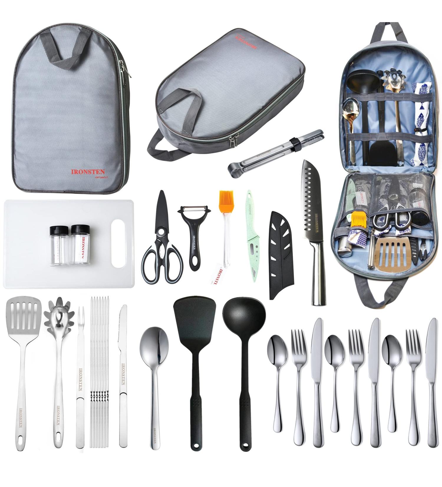 IRONSTEN Camping Cooking Utensils Set - Portable Cookware Kit for RV, Tent, and Outdoor Picnics - Buy Online on GoSupps.com