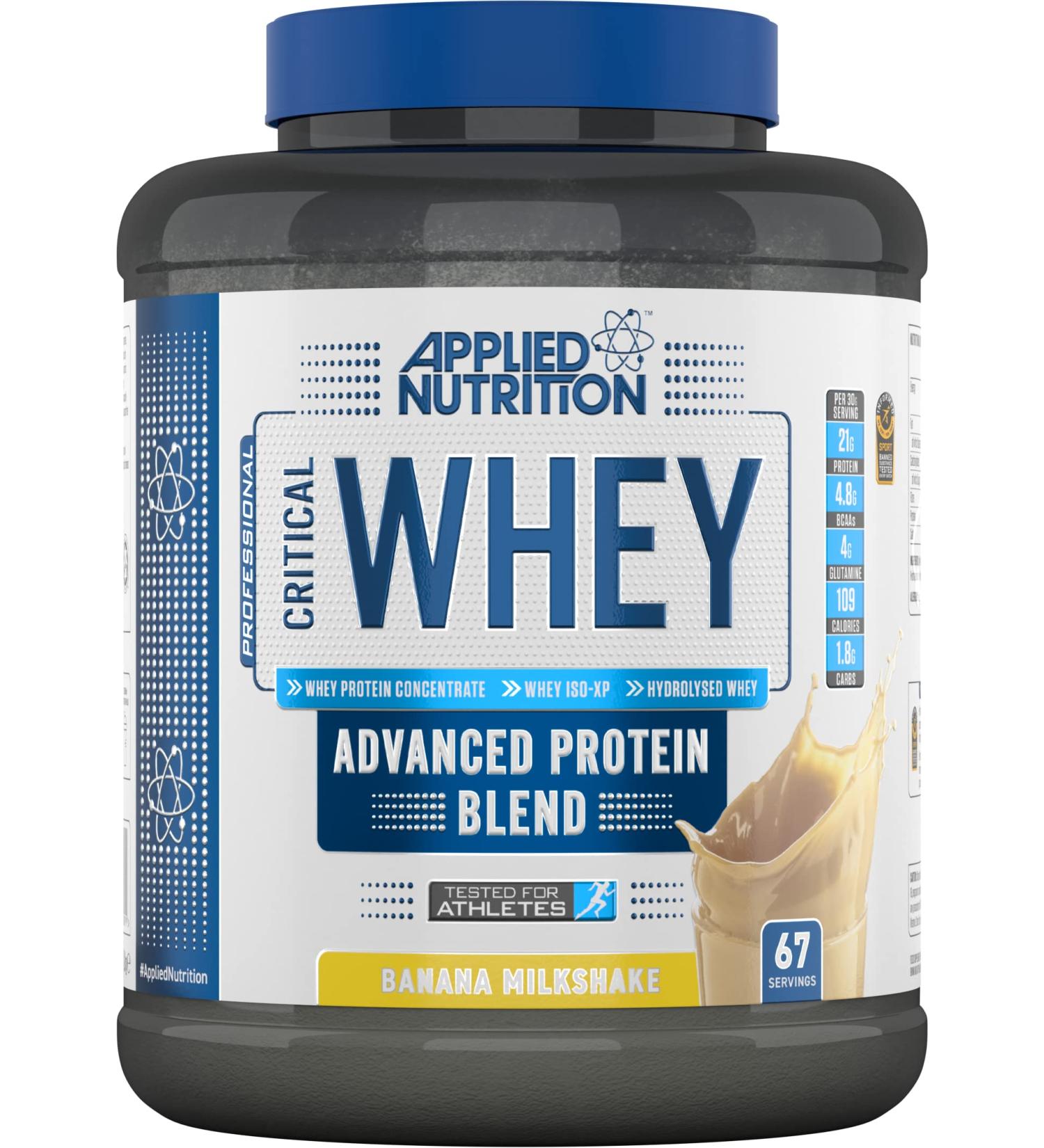 Applied Nutrition Critical Whey Protein Powder 2kg - Banana Milkshake Flavor | High Protein Muscle Building Supplement with BCAAs & Glutamine - 67 Servings - Buy Online on GoSupps.com