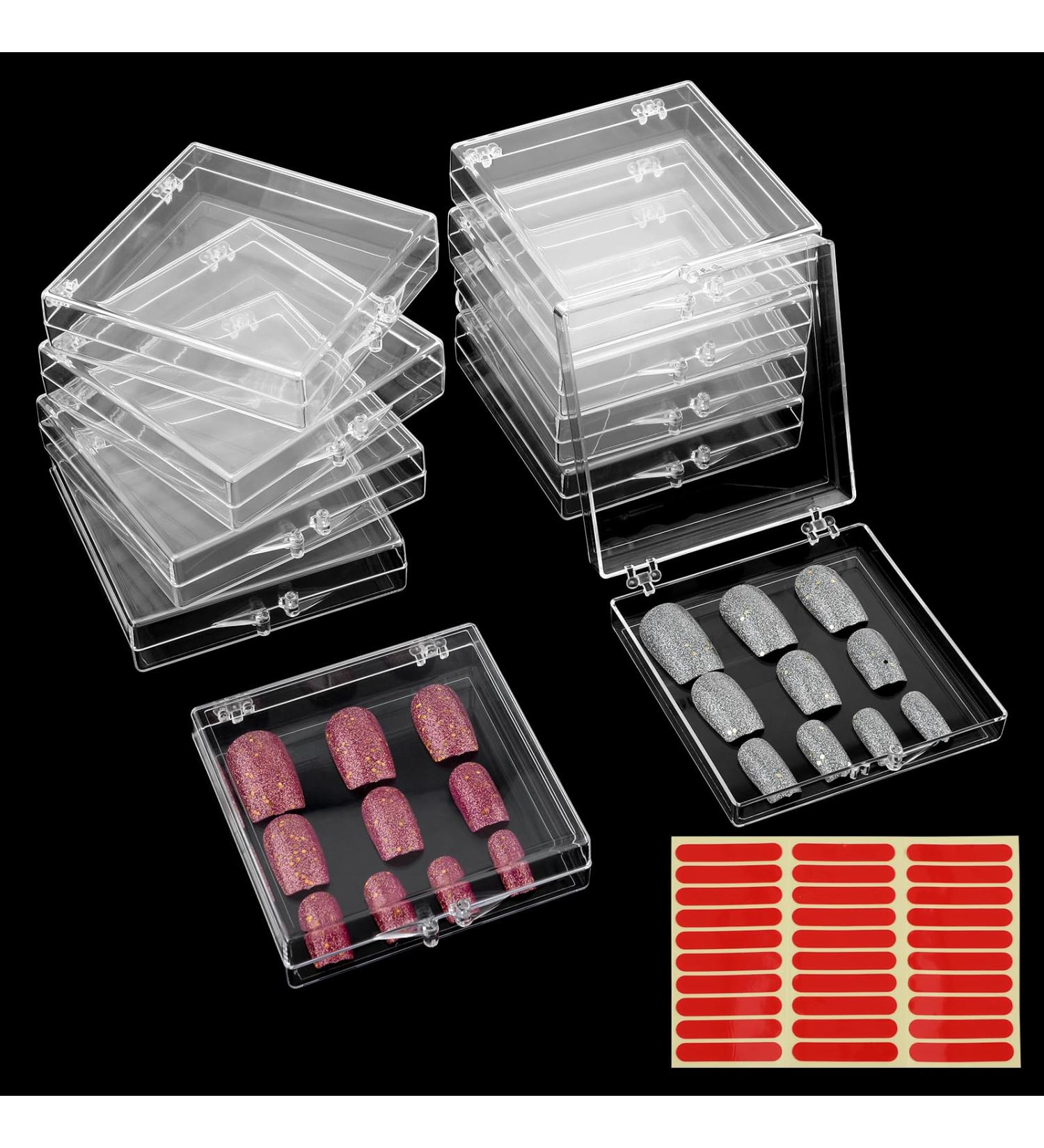 ASTER 10 Pcs Press on Nail Storage Box with Adhesive Double Sided Tape Acrylic Fake Nail Box Nail Display Packaging Box Transparent Nail Storage Boxes for Home DIY Nail Salon(Square Corner) - Buy Online on GoSupps.com