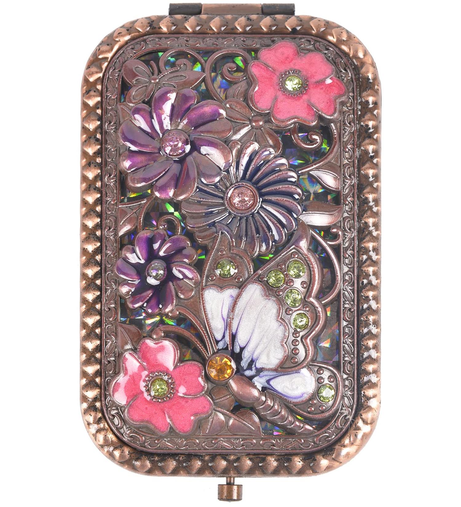 Nerien Women's Magnifying Vintage Foldable Butterfly Rose Flowers Purse Mirror | Portable Travel Mirror for Princess Style Enthusiasts - Buy Online on GoSupps.com