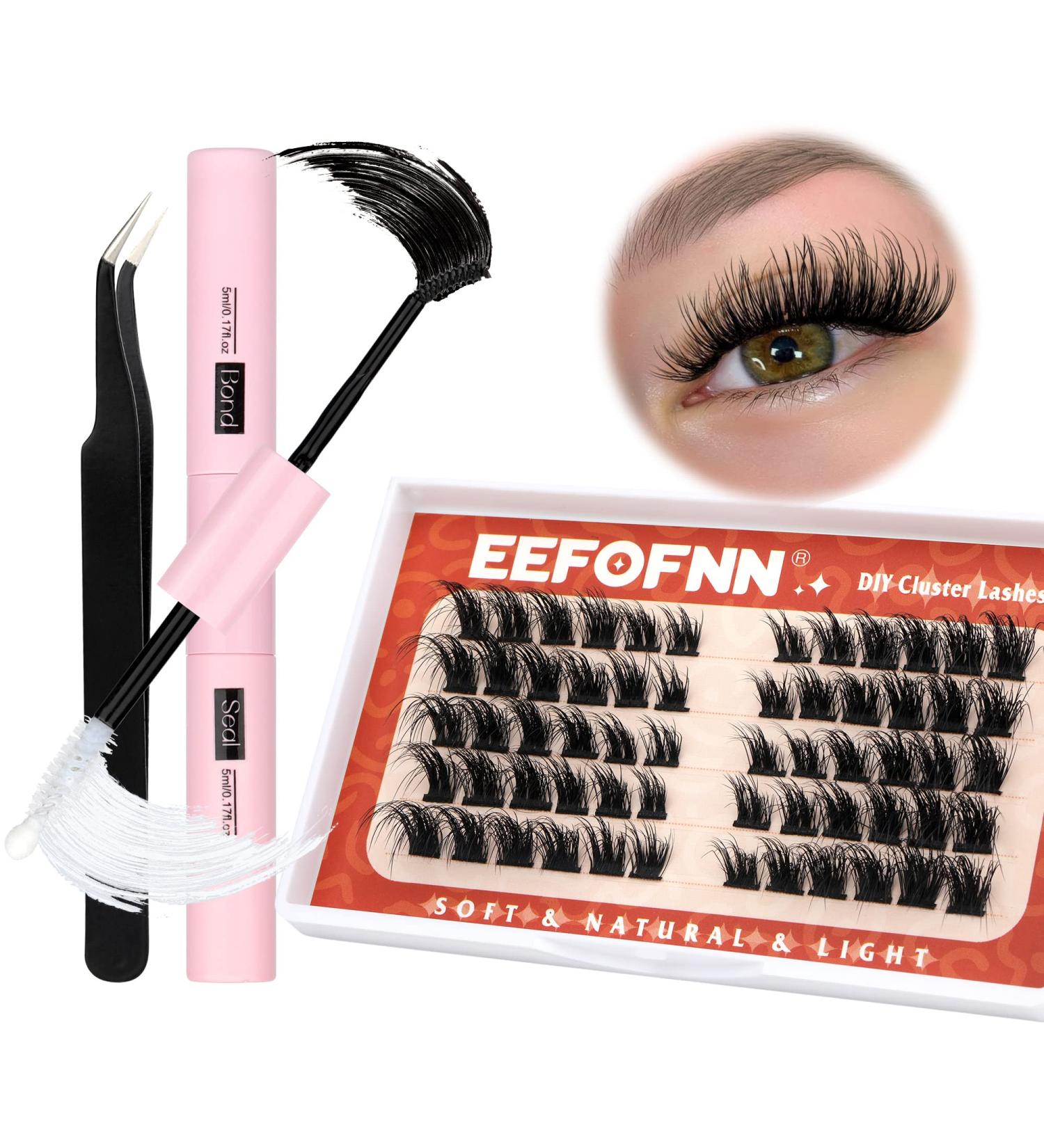 DYI Eyelash Extension Kit - Fluffy Individual Mink Lashes with Long-lasting Bond. Tweezers with Curved Serrated Tip. 8-16mm Extensions at Home by Eefofnn - Buy Online on GoSupps.com