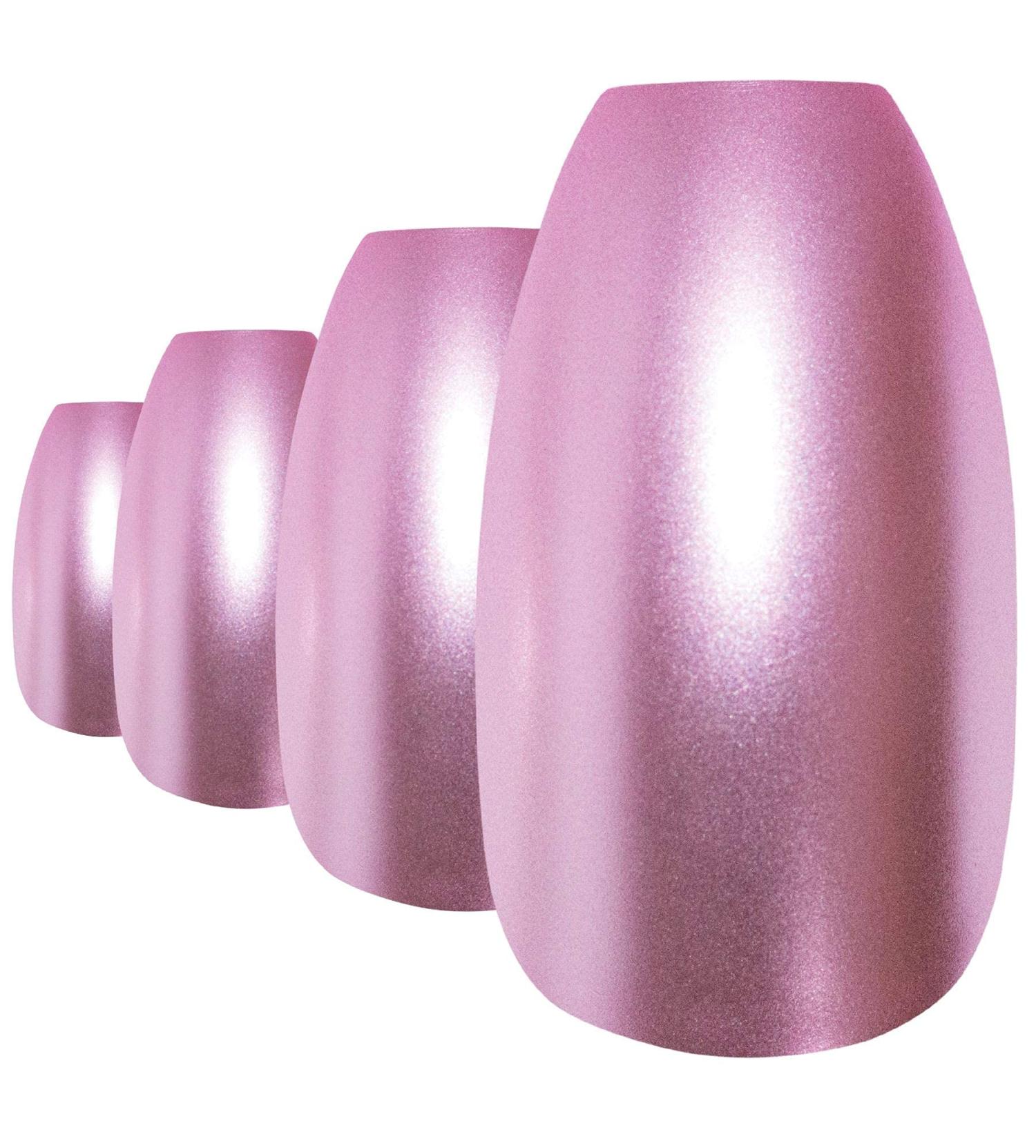 Bling Art Pink Metallic Ballerina Coffin False Nails - 24 Long Artificial Nails with Glue - Perfect for Stunning Nail Art - Buy Online on GoSupps.com