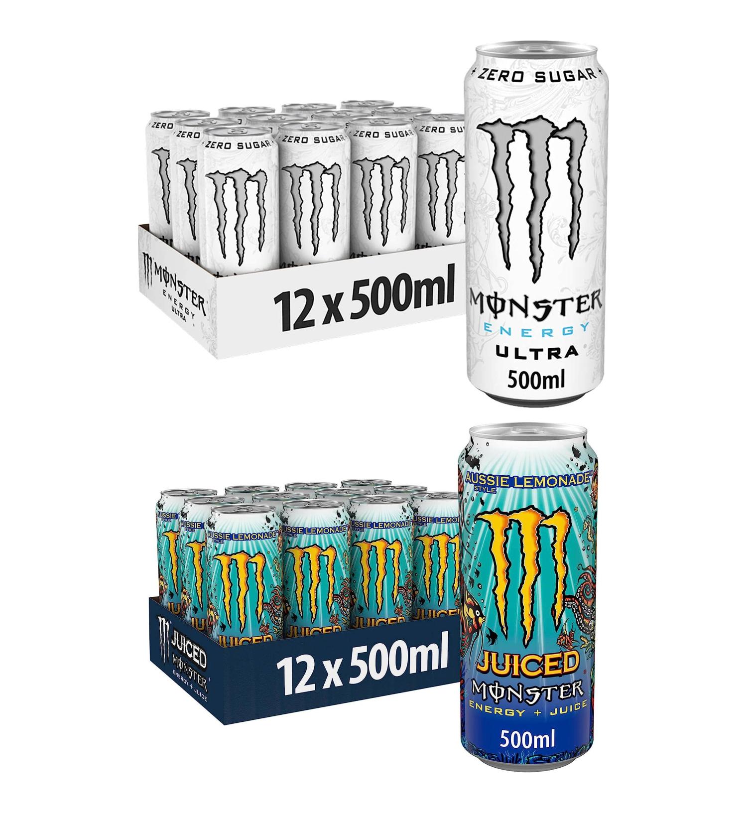 Monster Energy Drinks 12 Pack 500ml (12 Cans Ultra White & 12 Cans Aussie Lemonade) BY SHOP 4 LESS