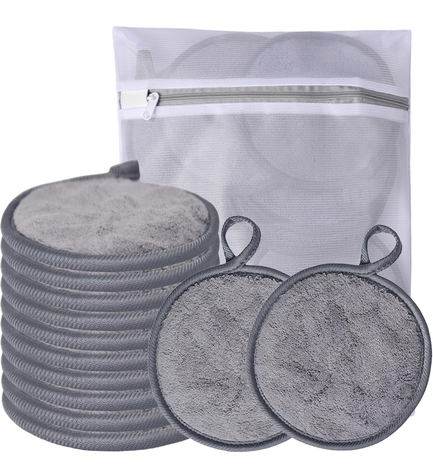 Large Reusable Makeup Remover Pads - Soft Microfiber Face Cloths 12 Pack with Laundry Bag 5 Inch Washable Premium Cleaning Pads - Buy Online on GoSupps.com