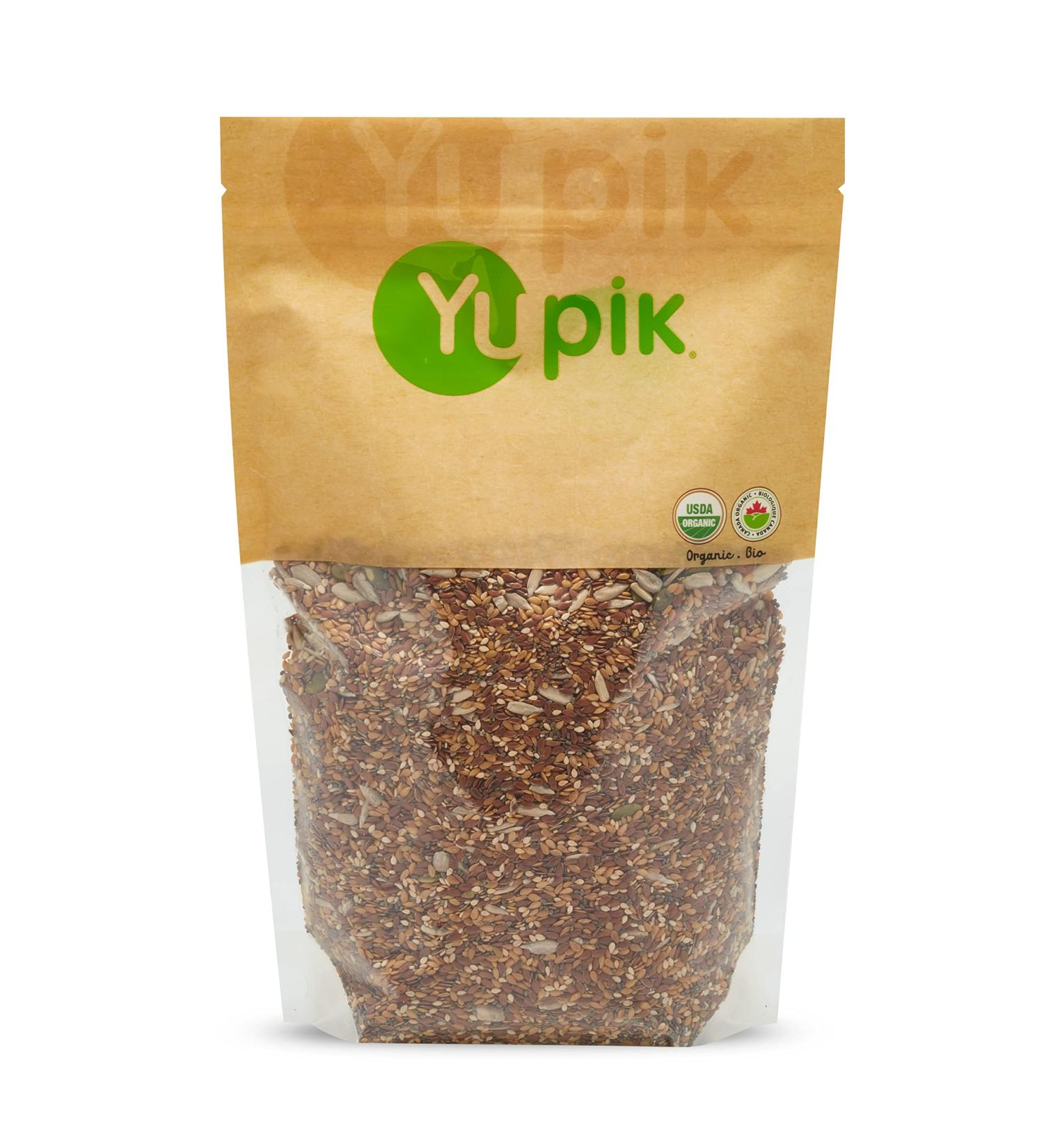Yupik Organic Super 6 Seeds Mix 1 kg GMO-Free Kosher Vegan Rich in Fiber Nutritious Raw Snack & Topping with Brown & Golden Flax Seeds Sunflower Seeds Sesame Seeds Chia Seeds Pumpkin Seeds 1 kg (Pack of 1) - Buy Online on GoSupps.com