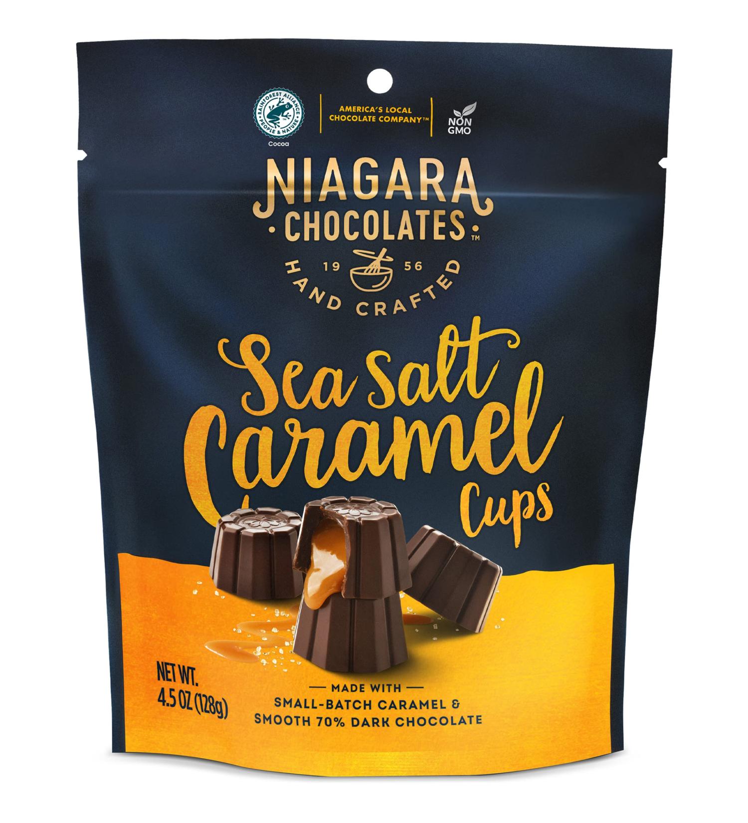Niagara Chocolates 70% Dark Sea Salt Caramel Cups â€“ Premium Non-GMO Chocolate (4.5oz) - Buy Online on GoSupps.com
