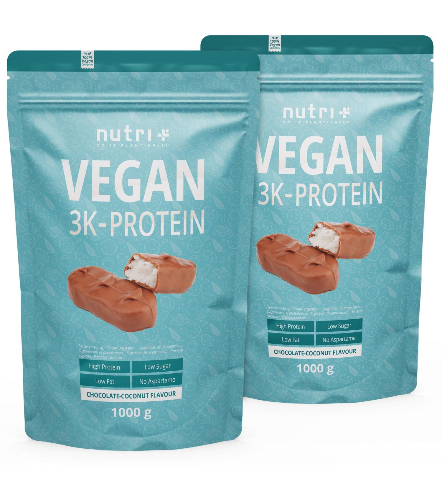 Vegan Chocolate Coconut Protein Powder 2kg - Lactose-Free 3K Protein Shake - High-Quality Vegan Protein Complex (2 Pack) - Buy Online on GoSupps.com