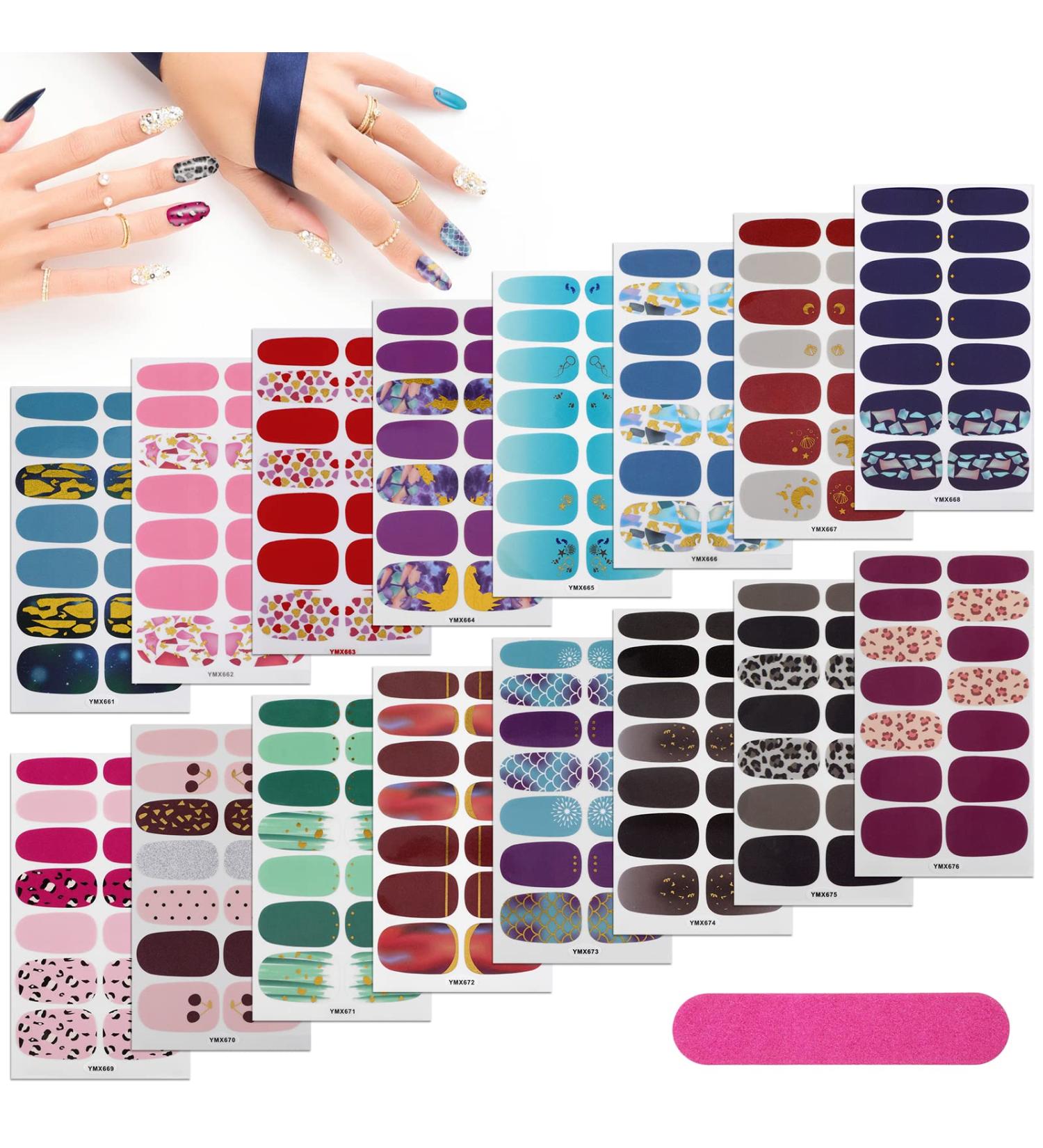 MWOOT 16 Sheets Full Wraps Nail Stickers Assorted Leopard Self Adhesive Nail Polish Stickers with Nail File Nail Art Decals Strips Manicure Kits for DIY Nail Art - Buy Online on GoSupps.com