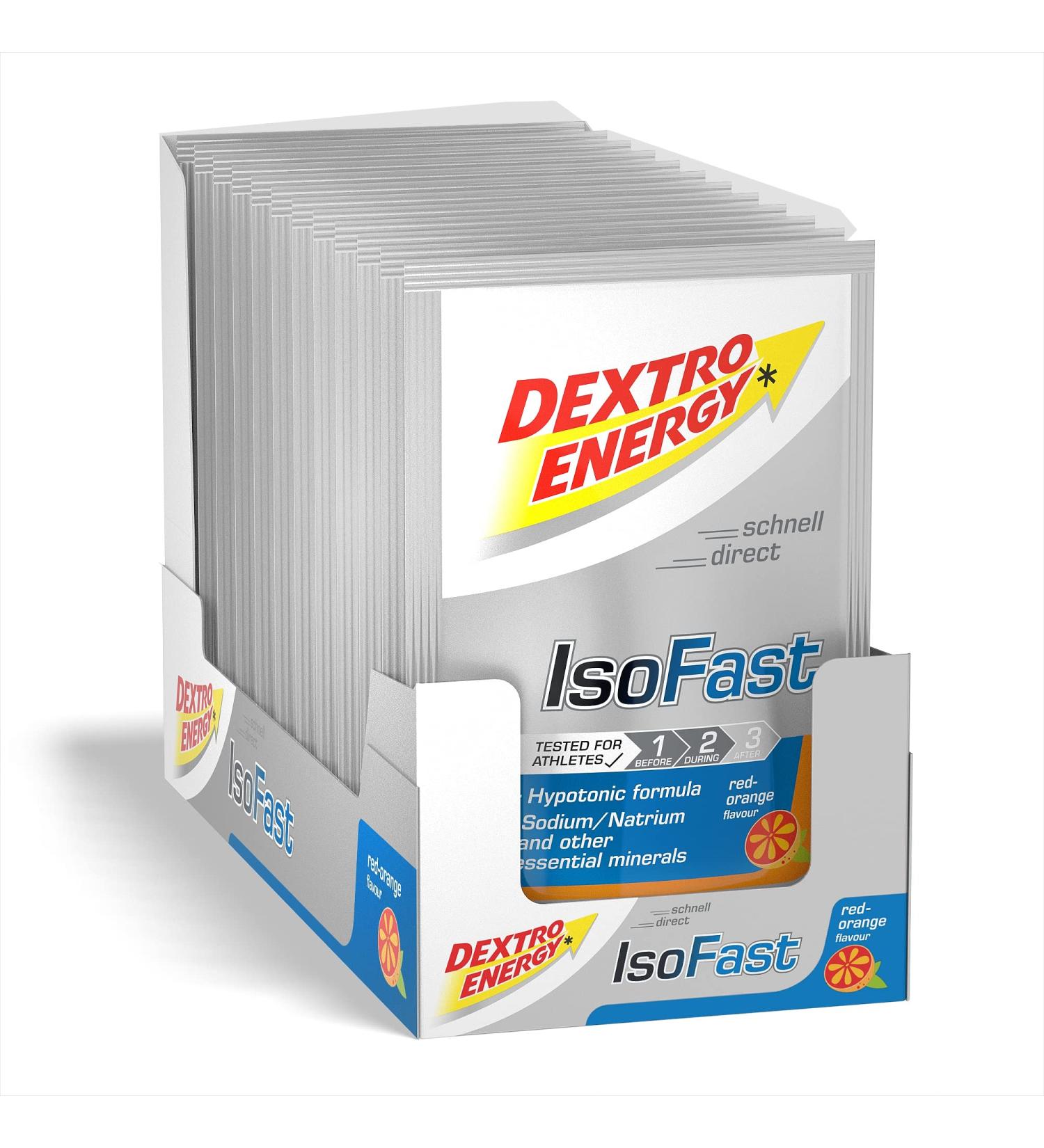 Dextro Energy Iso Fast Red Orange - Electrolyte Powder (12x56g) | Gluten-Free Lactose-Free Fast Carbs & Minerals - Buy Online on GoSupps.com