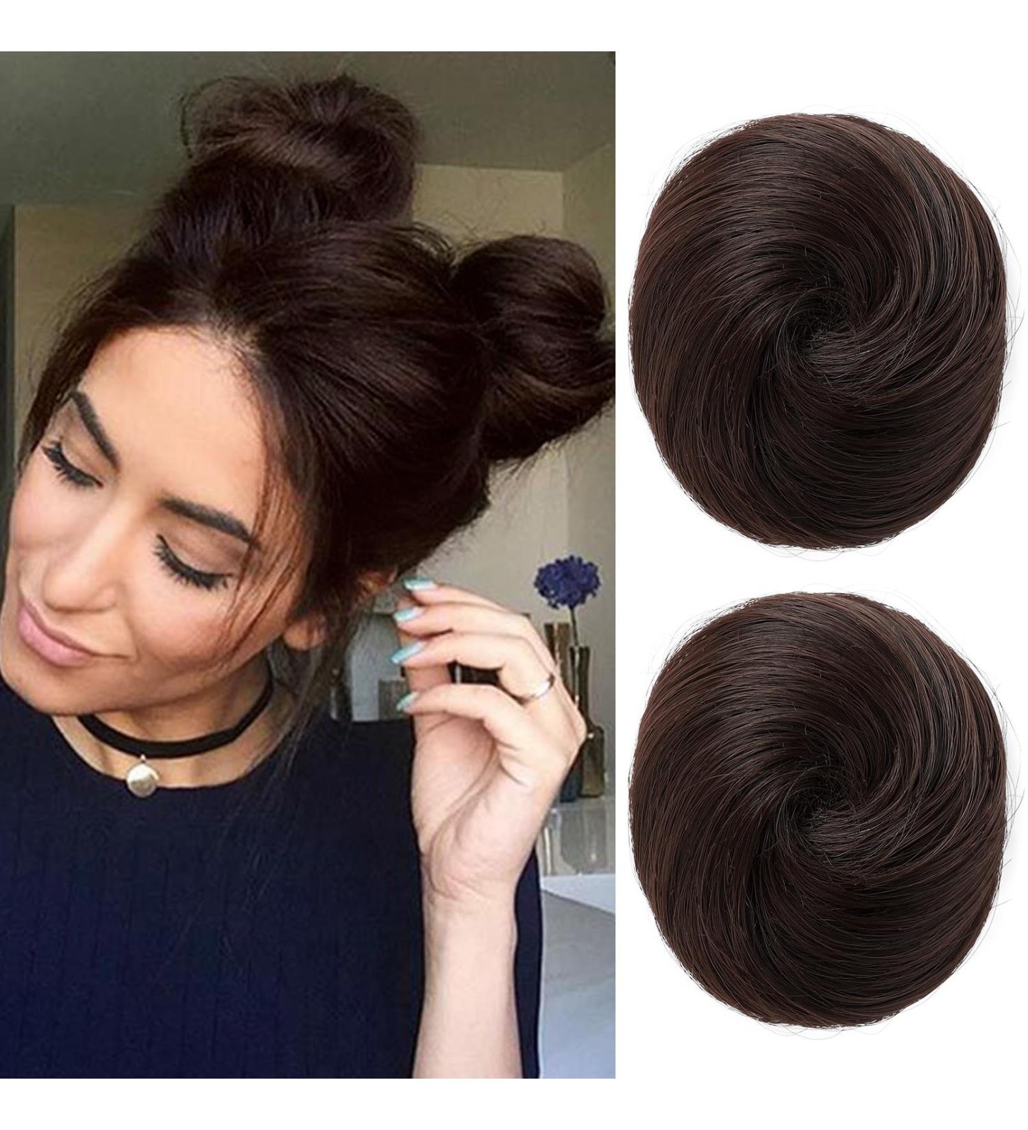 REECHO 2 PCS Mini Claw Clip in Messy & Cat Ears Hair Bun Extensions Wig Accessory Updo Hairpieces for Women Girls (Pack of 2-3" Straight Dark Brown) Pack of 2 - 3" Straight Dark Brown - Buy Online on GoSupps.com