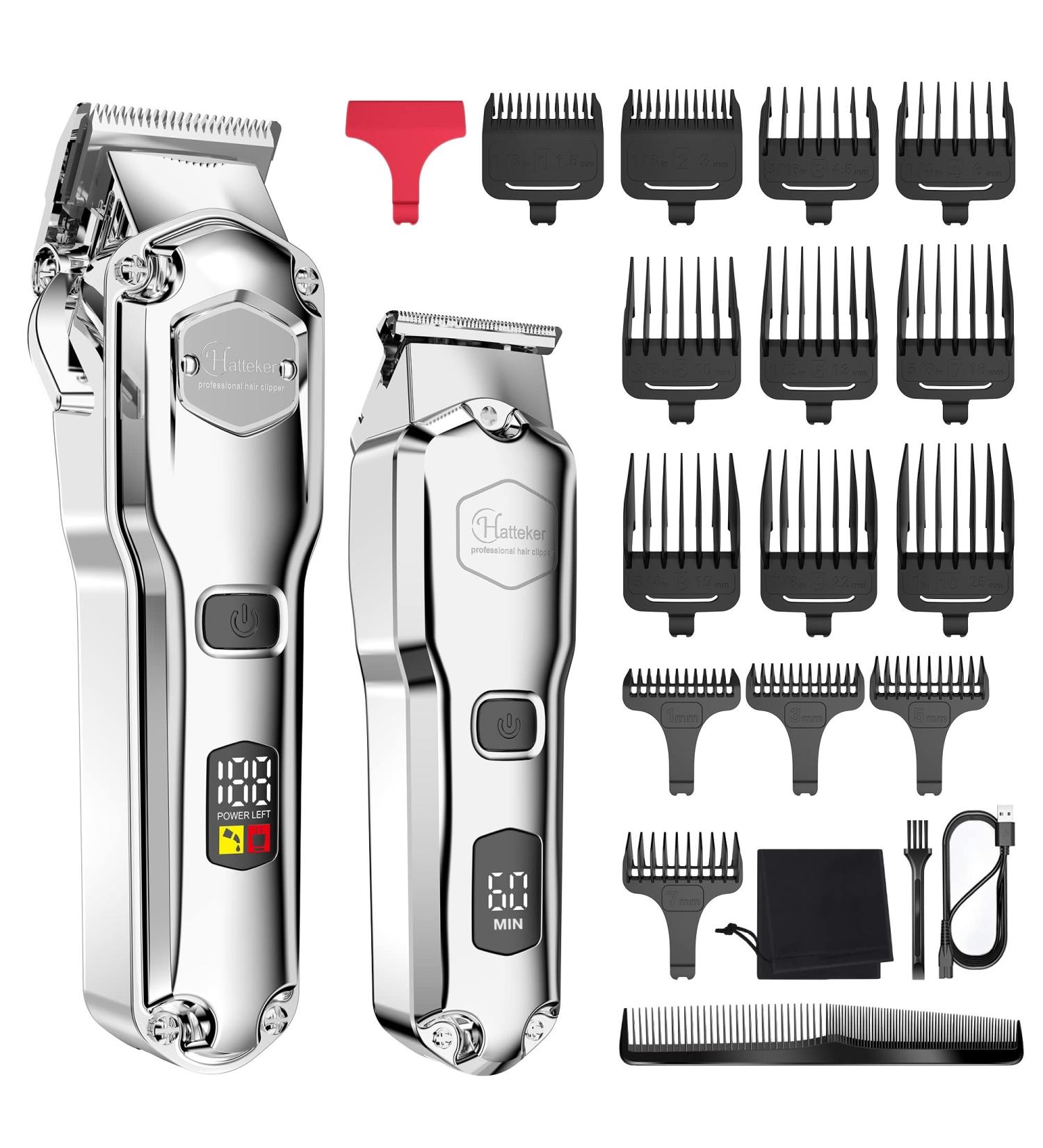 Hatteker Hair Clipper & Trimmer Set - Professional Cordless Barber Kit for Men, Waterproof, USB Rechargeable - Silver - Buy Online on GoSupps.com