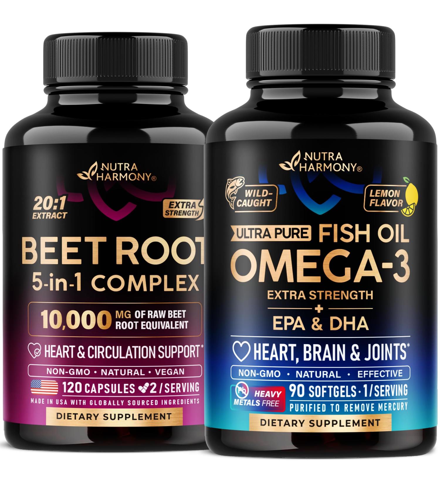 NUTRAHARMONY Beet Root Capsules & Omega 3 Fish Oil Softgels