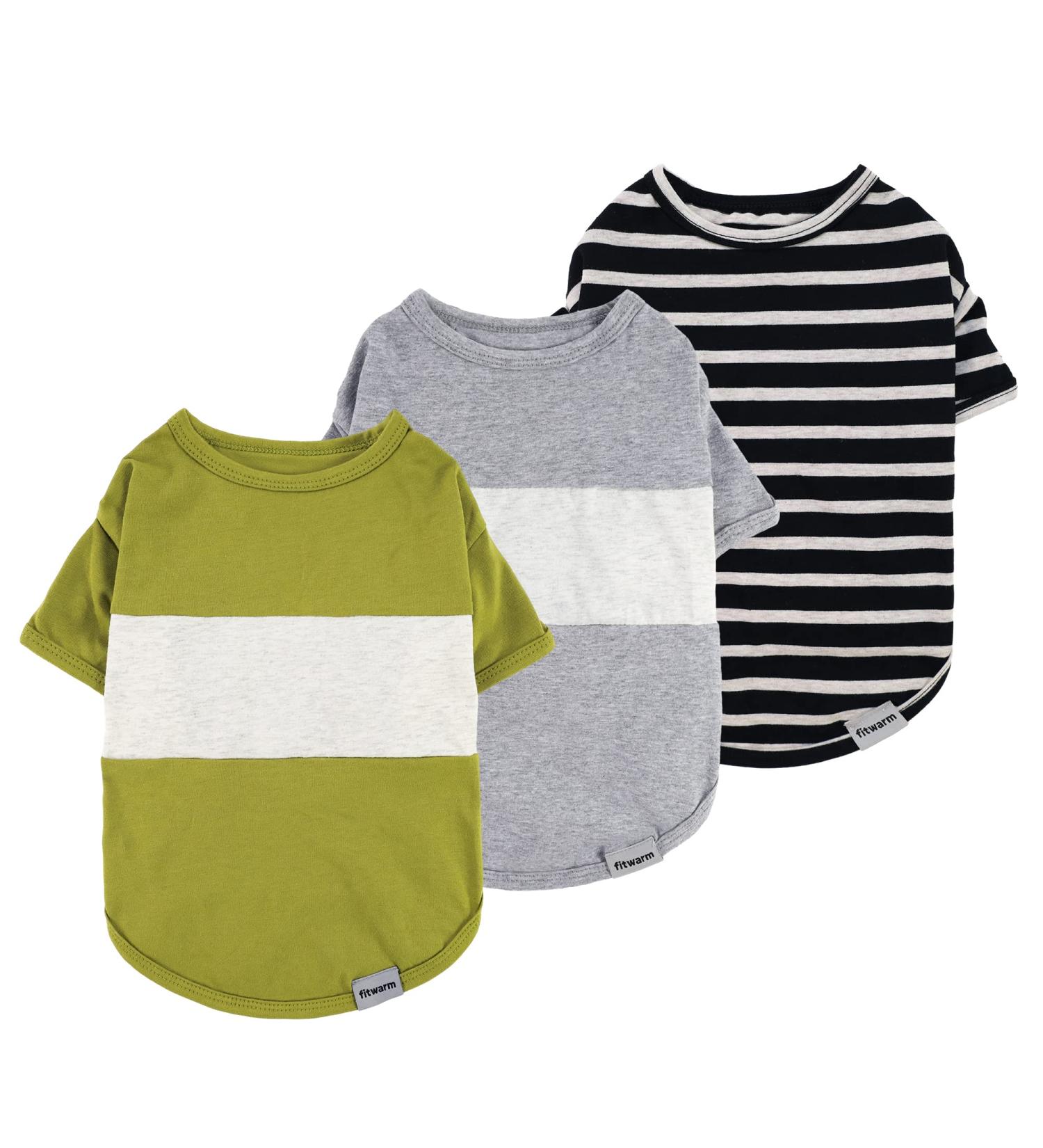Fitwarm 3 Pack Color Block Striped Dog Shirt for Small Dogs - Breathable Summer Pet Tshirt - Oliver Green Grey Black Medium - Buy Online on GoSupps.com