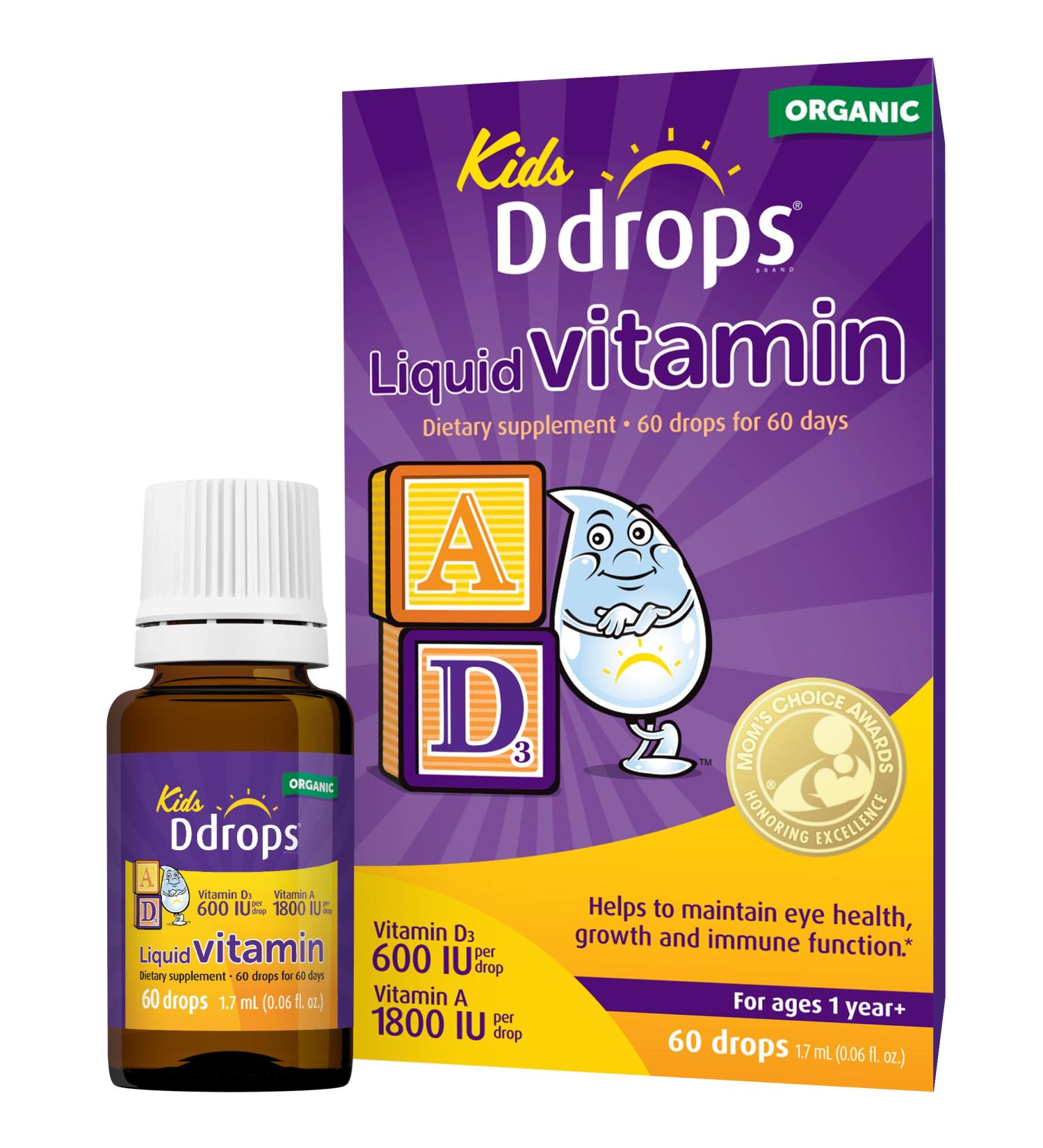 Ddrops Kids Organic Liquid Vitamins Daily Vitamins A&D Drops for Kids 60 Drops. Supports Eye Health Bone Development and Immune Function. Certified Organic Non-GMOs Allergy-Friendly 0.06 Fl Oz (Pack of 1) - Buy Online on GoSupps.com