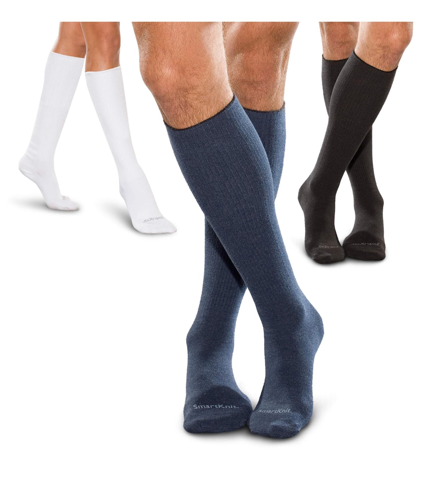 SmartKnit Seamless Over-The-Calf Socks 3-Pack for Diabetes, Arthritis, or Sensitive Feet (Black/White/Navy, Large) - Buy Online on GoSupps.com