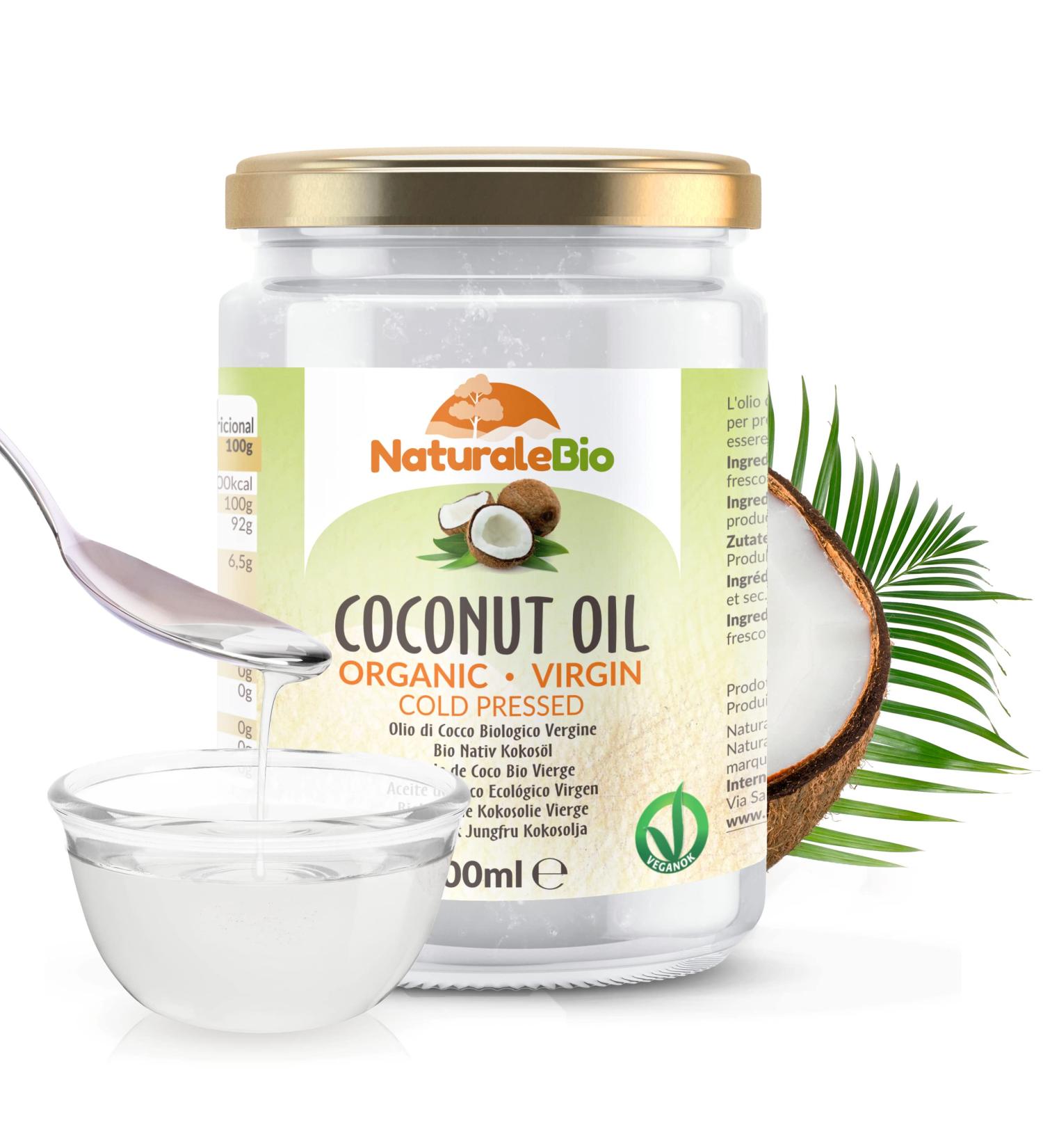 Organic Virgin Coconut Oil 500ml | Raw Cold Pressed from Sri Lanka | NaturaleBio Unrefined & Natural | Pack of 1 - Buy Online on GoSupps.com