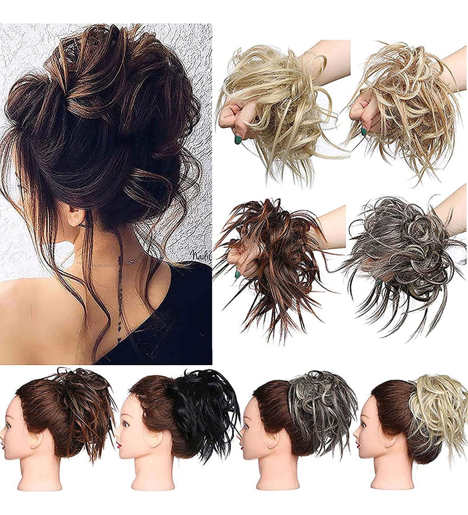 Synthetic Hair Bun Chignons Extension - Wavy Updo Scrunchy in Medium Brown to Bleach Blonde - Buy Online on GoSupps.com