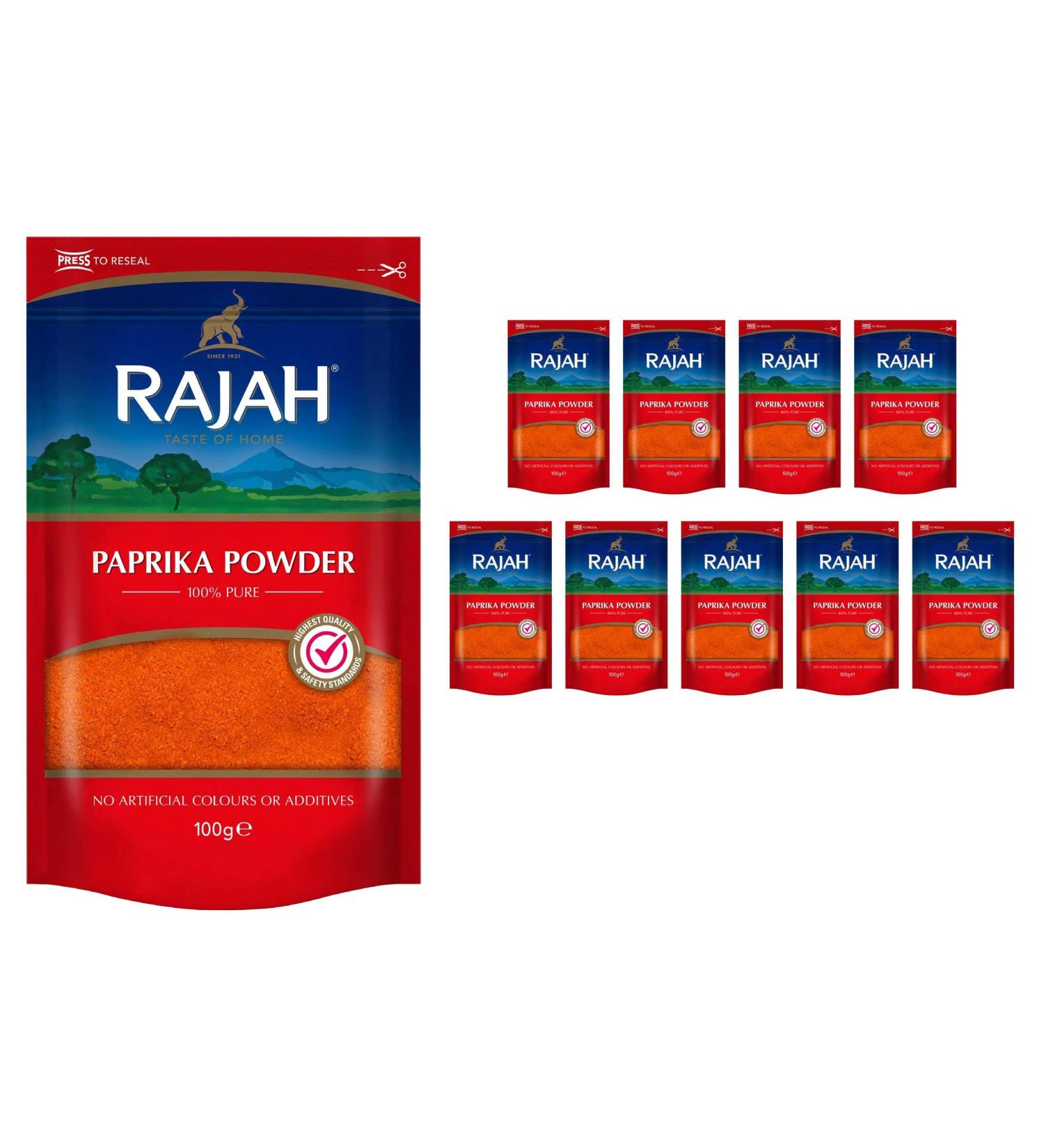 Rajah Spices Paprika Powder - Ground Paprika (10 x 100g) | Authentic Flavoring Spice - Buy Online on GoSupps.com
