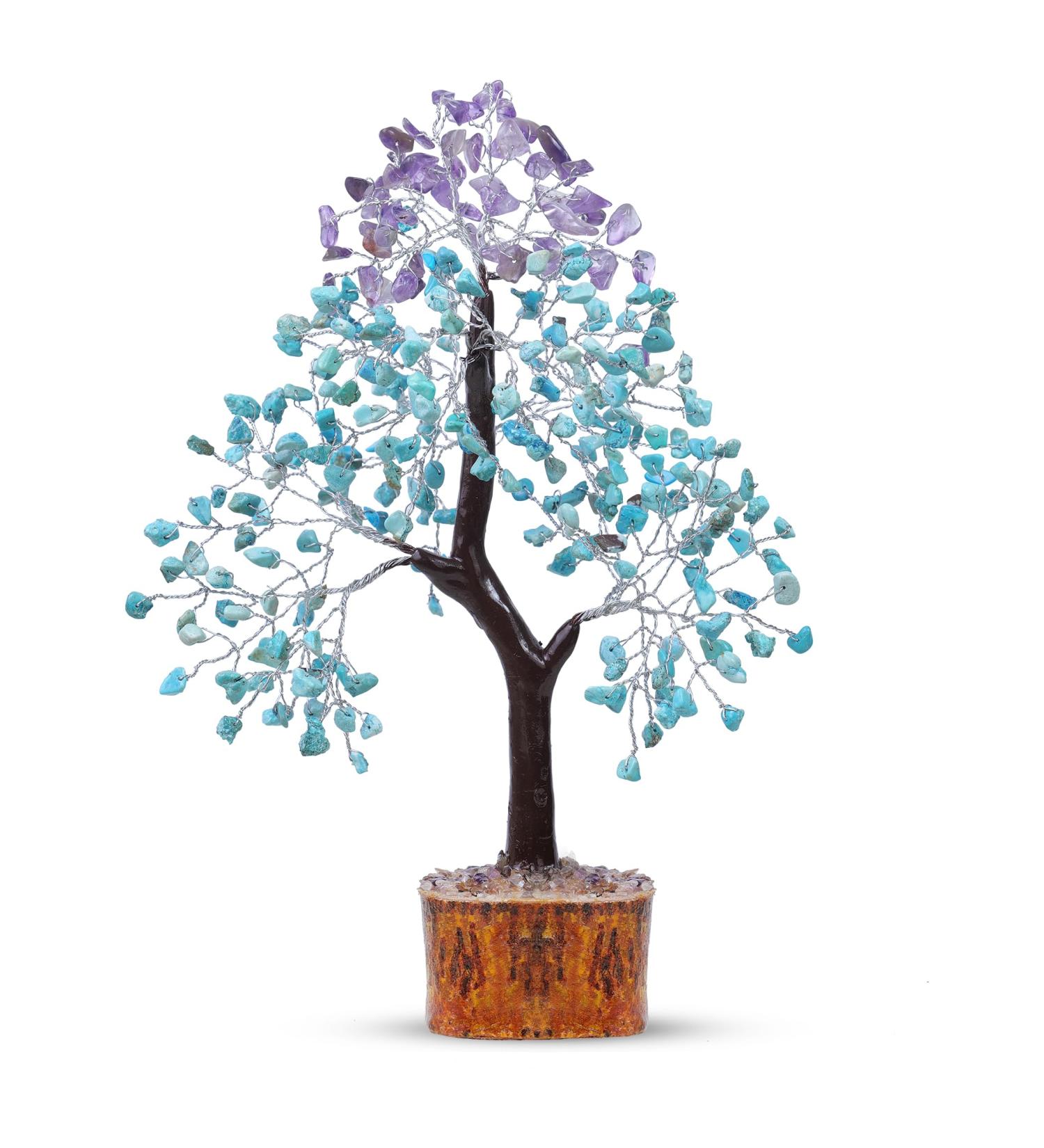 Turquoise & Amethyst Stone Tree - Spiritual Housewarming Gift for Women - Feng Shui Decor - Buy Online on GoSupps.com