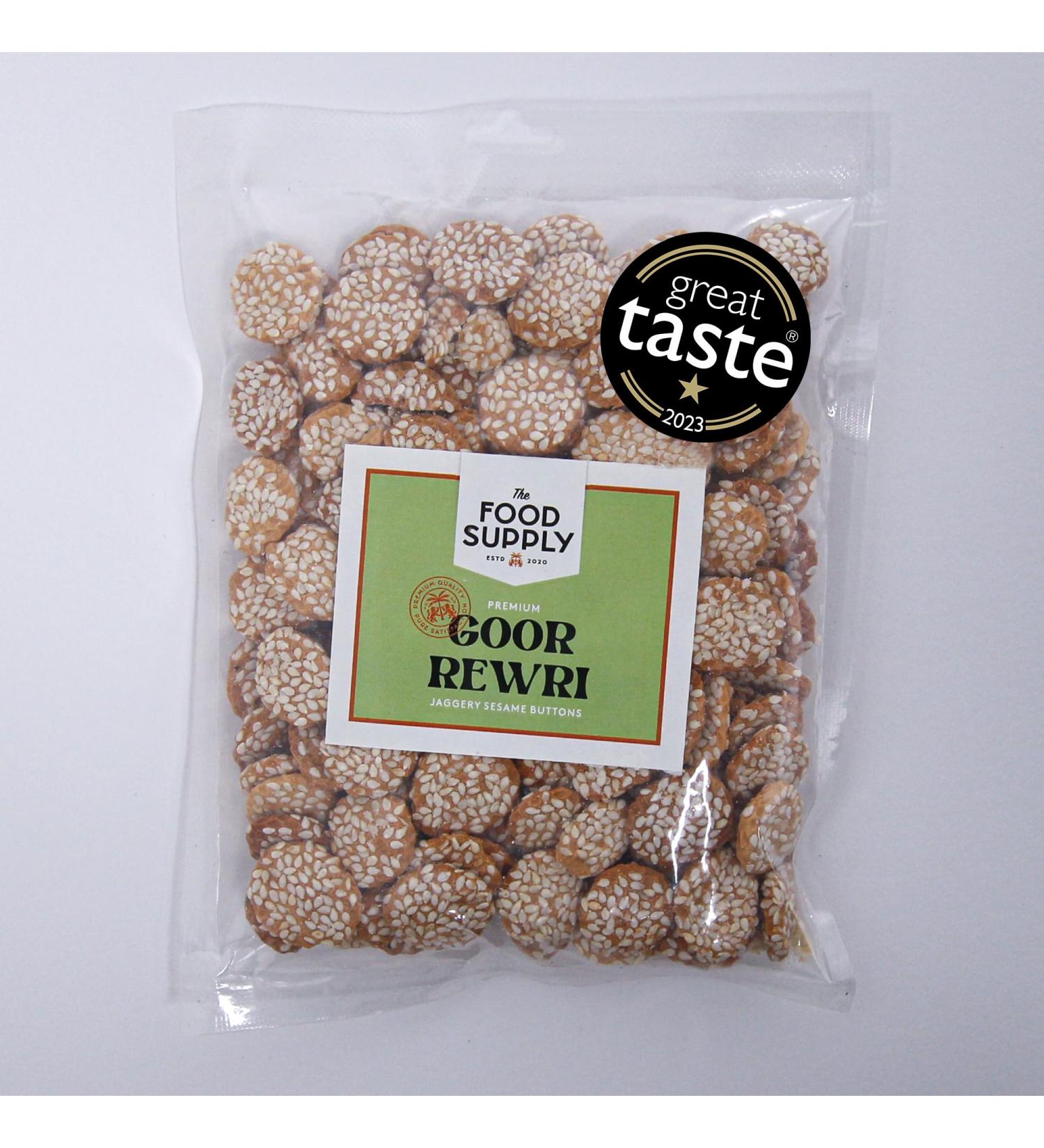 The Food Supply Jaggery Sesame Buttons Protein Buttons Great Taste Award Winner 2023 - Made out of 100% pure natural Jaggery Sesame - Gulten Free - Vegan & Vegetarian Friendly - 200g JAGGERY REWRI (POUCH) 200G - Buy Online on GoSupps.com