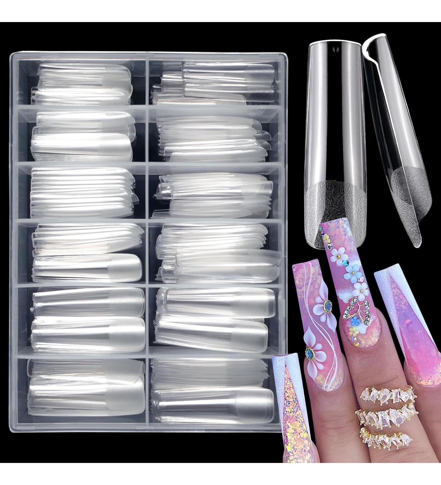 LuckForever 240pc XL Square Gel X Nail Tips - Clear Extra Long Full Cover Artificial Fingernails for Acrylic Nail Extension & Press-On Nail Design - Buy Online on GoSupps.com