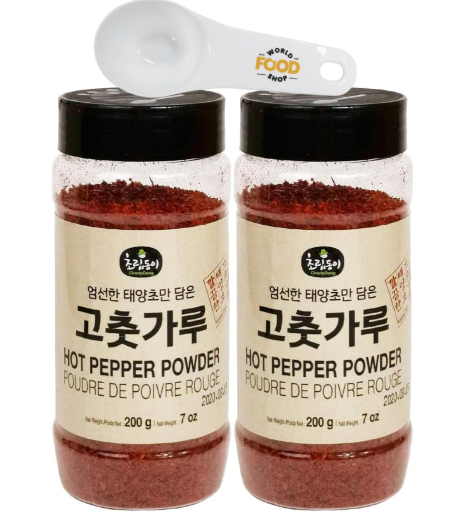 Choripdong Red Pepper Powder 200G Pack of 2 with World Food Shop Scoop - Korean Spice Blend Spicy Seasoning Versatile Culinary Use Convenient Dual Pack - Buy Online on GoSupps.com