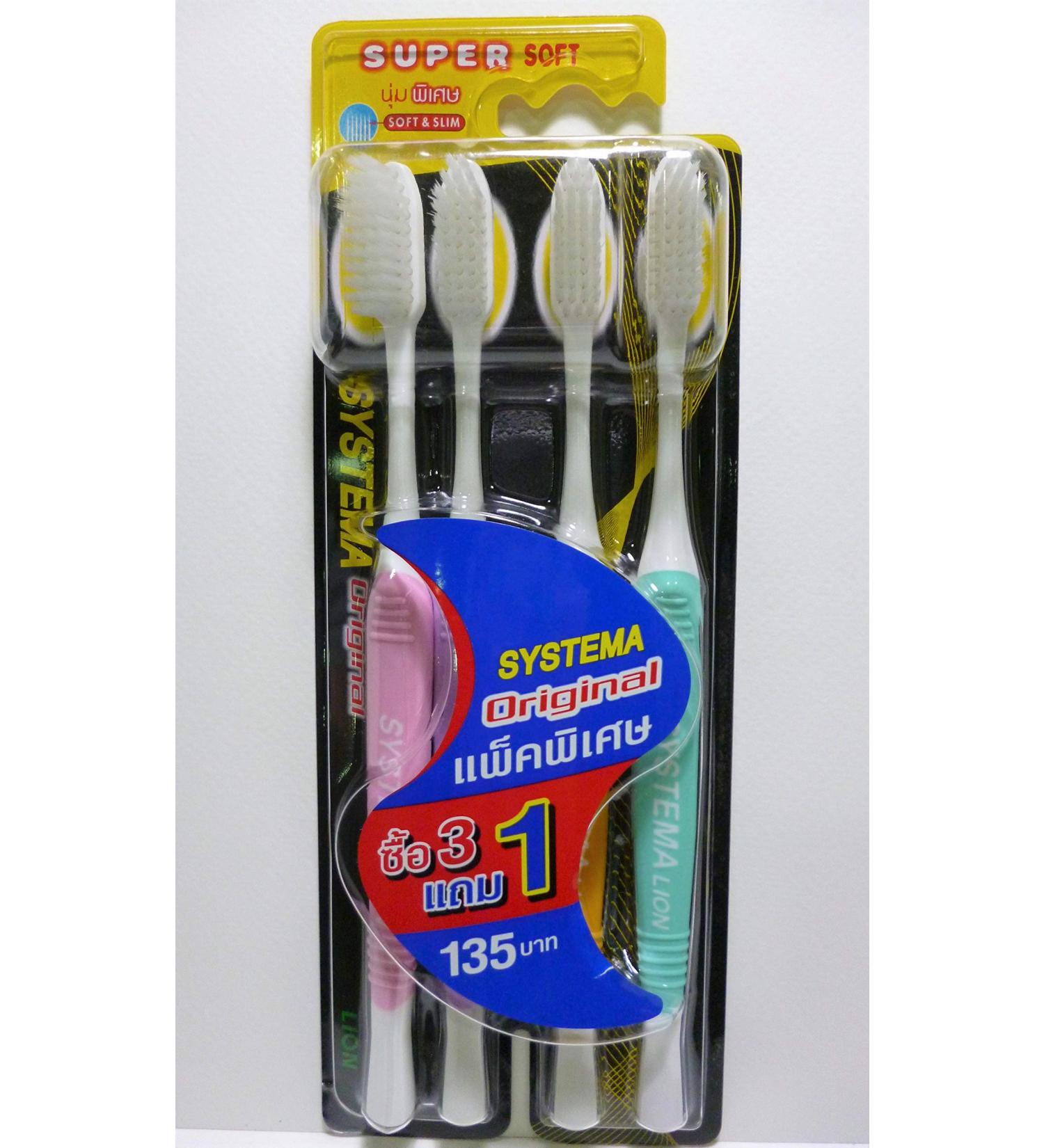 Systema Original Super Soft & Slim Bristles Toothbrushes Family Pack (4-Pack) | Best for Sensitive Gums | International Shipping Available - Buy Online on GoSupps.com