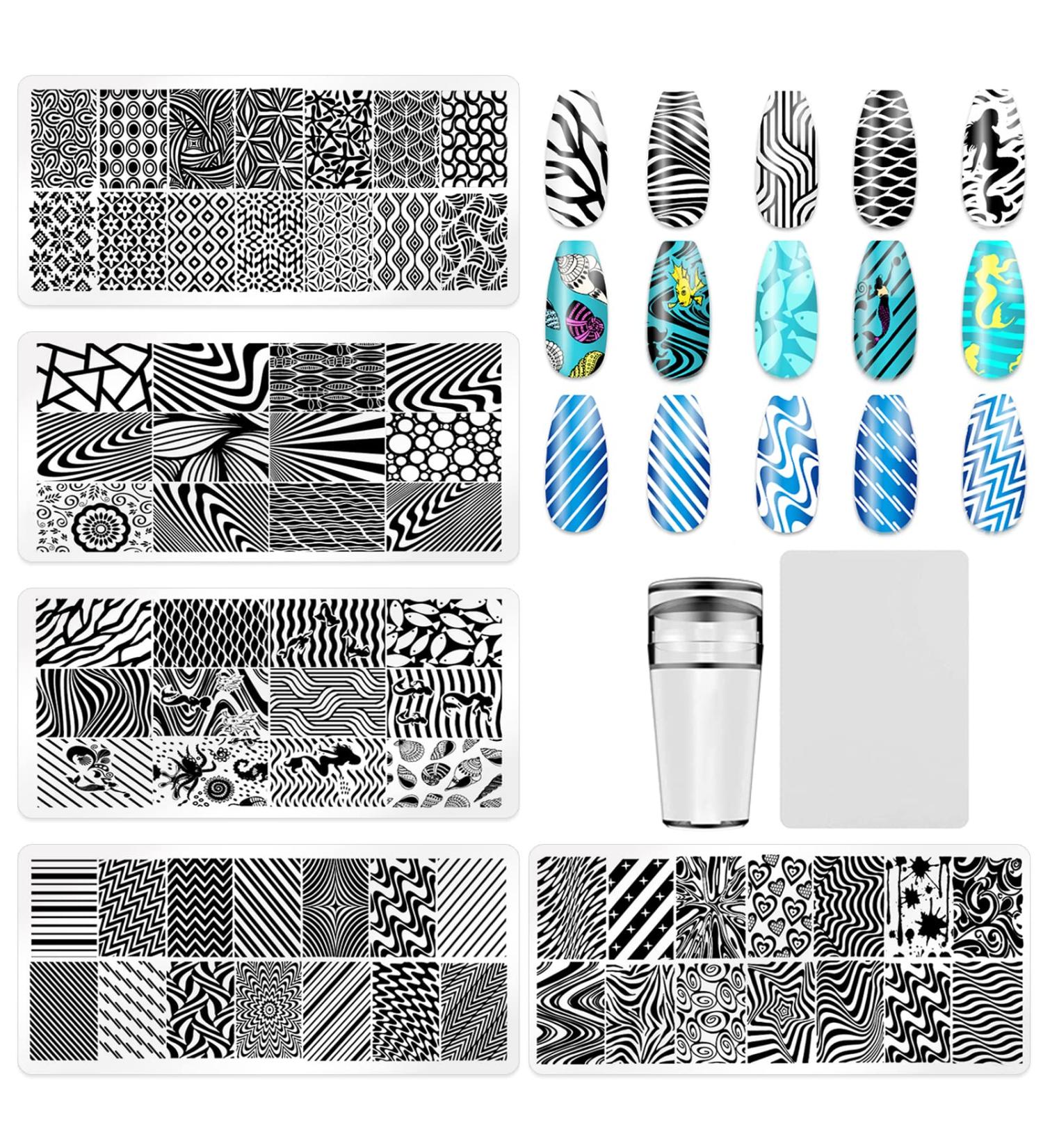 KAAGEE 5Pcs Geometry Nail Stamping Plates Set with Stamper and Scraper - Nail Art Design Template for Unique Nail Designs - Buy Online on GoSupps.com